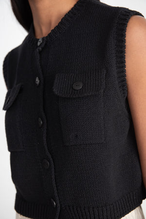 CORDERA - Pockets Cotton Waistcoat, Black