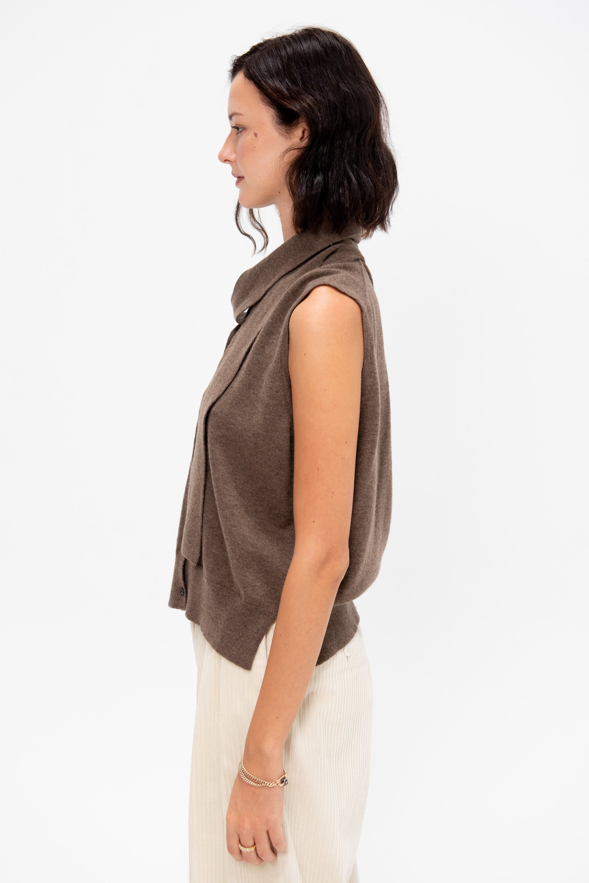 Merino Wool Lace Waistcoat, Taupe
