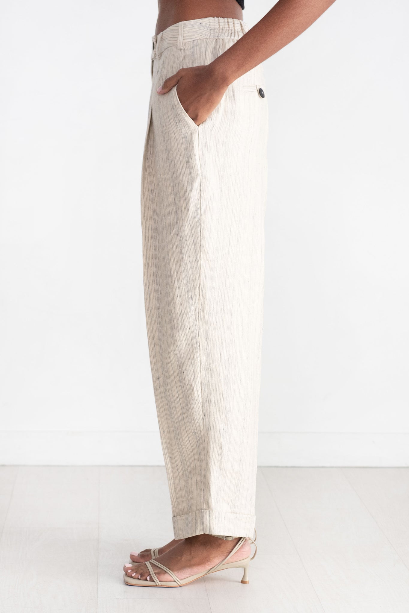 CORDERA - Slub Linen Masculine Pants, Stripe