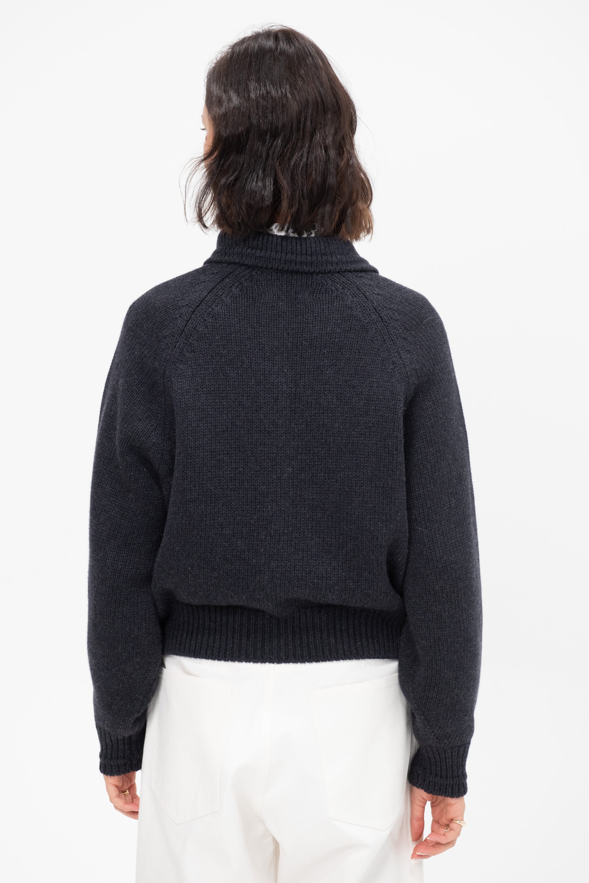 Merino Wool Collar Cardigan, Anthracite
