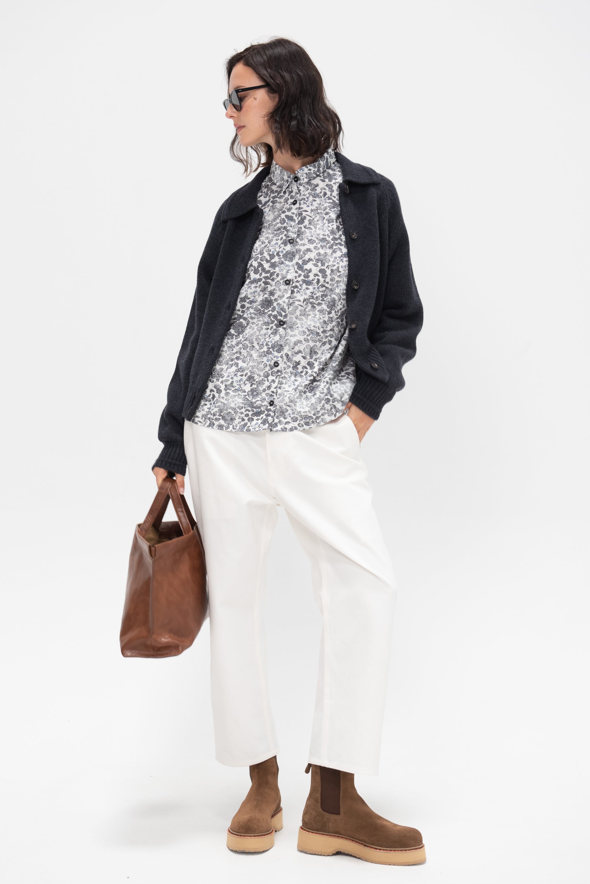Merino Wool Collar Cardigan, Anthracite