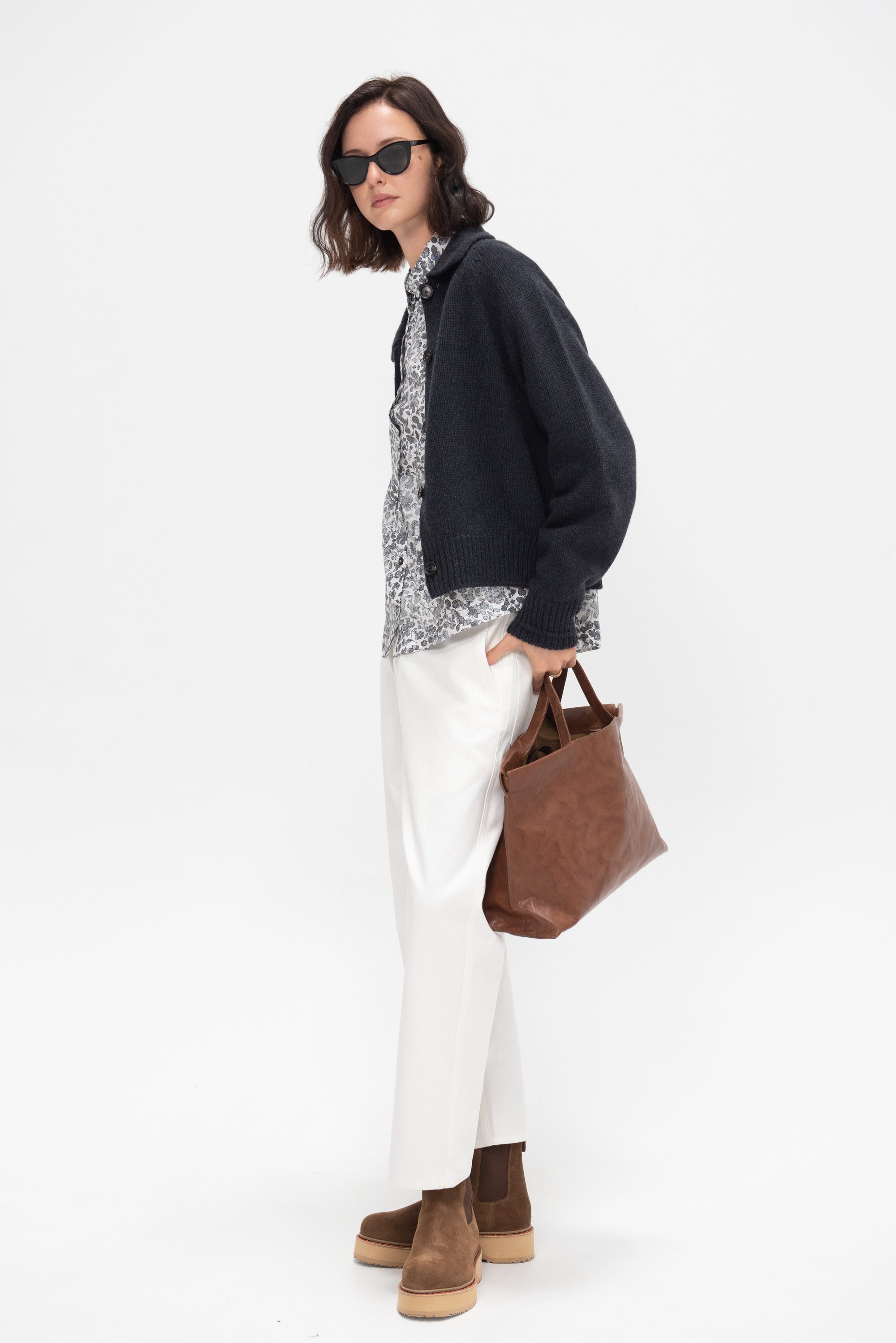 Merino Wool Collar Cardigan, Anthracite