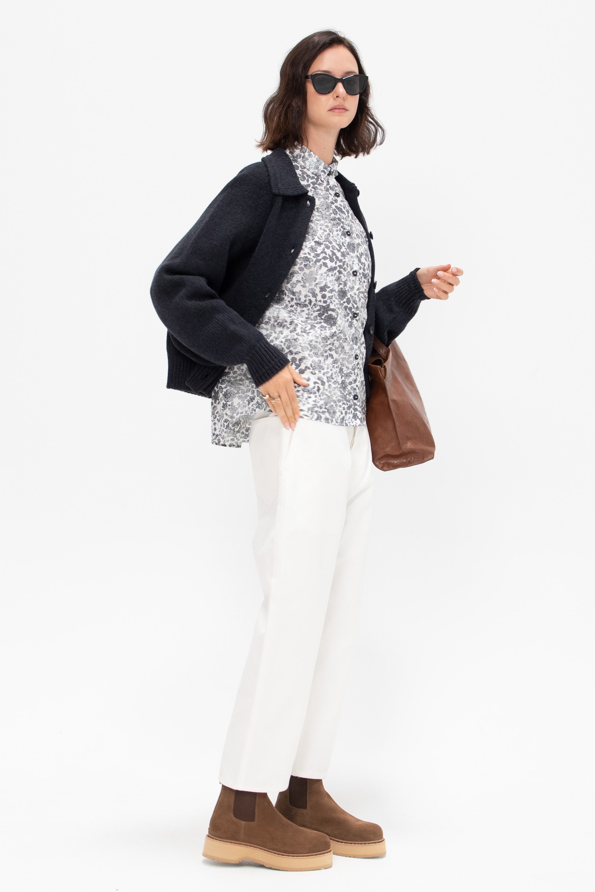 Merino Wool Collar Cardigan, Anthracite