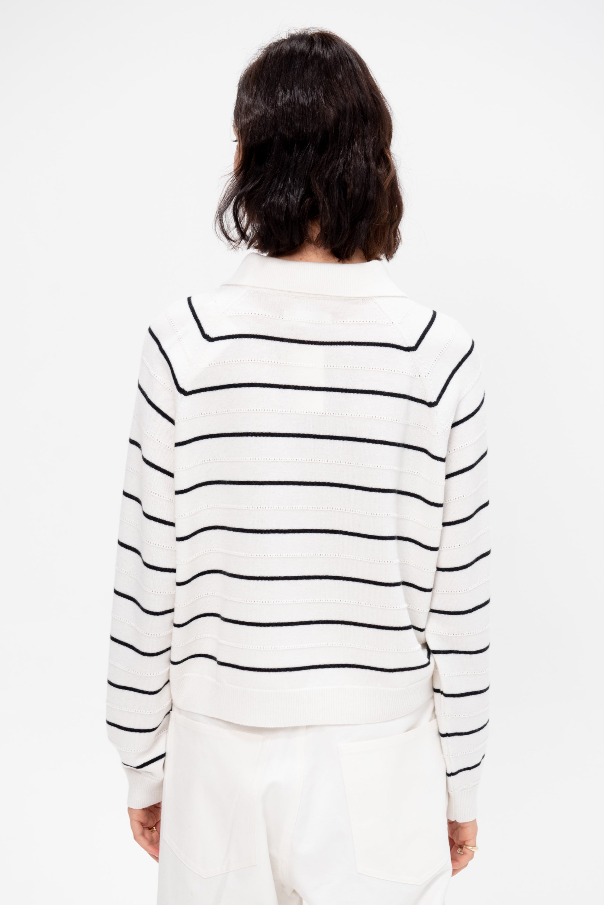 Merino Wool Striped Polo, White