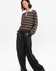 Merino Wool Striped Polo, Brown