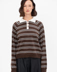 Merino Wool Striped Polo, Brown