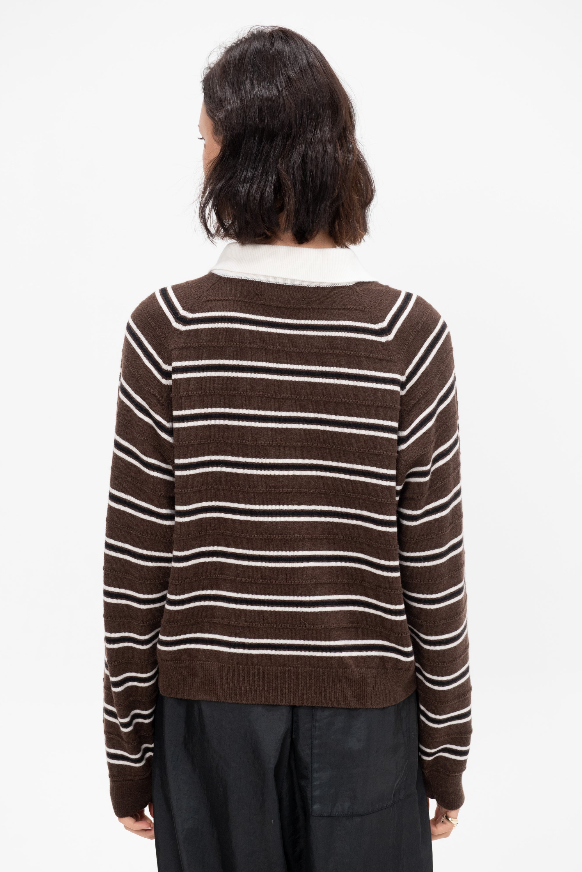 Merino Wool Striped Polo, Brown