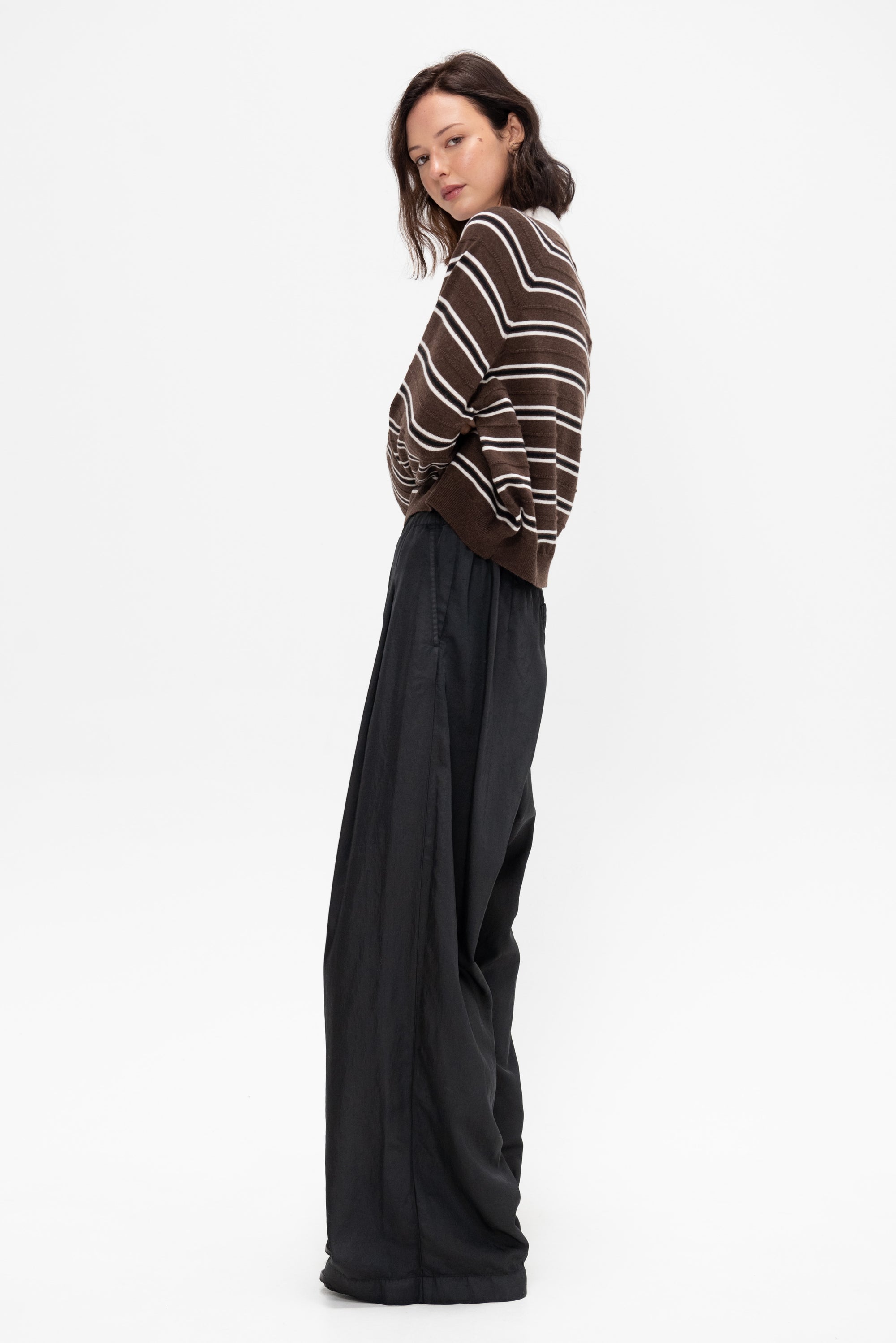 Merino Wool Striped Polo, Brown