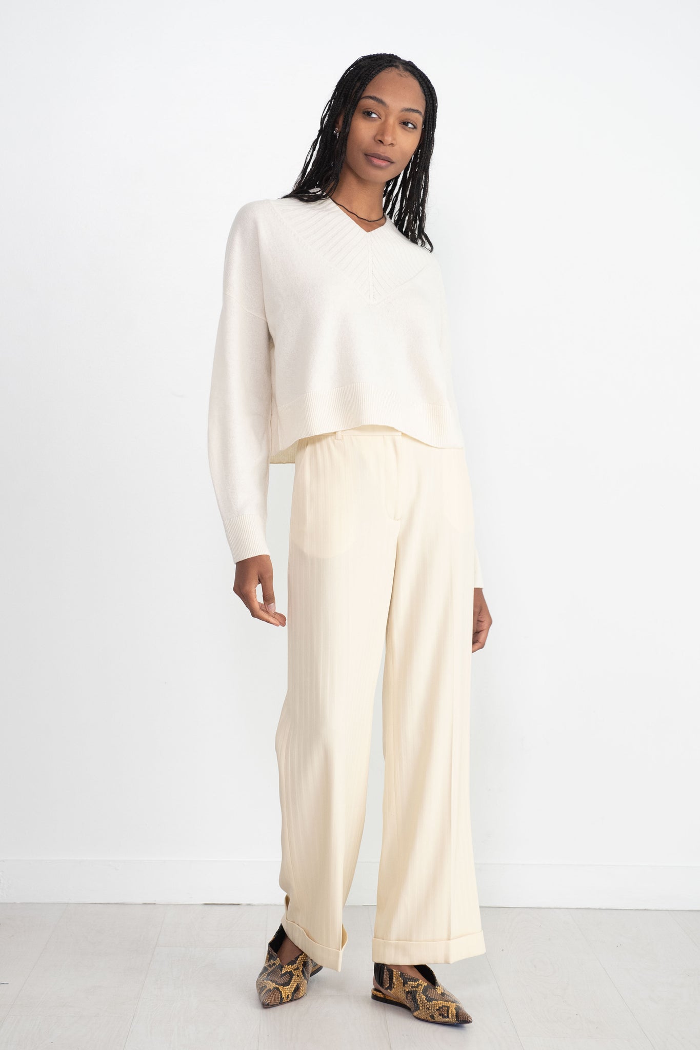 CORDERA - Cashmere Ribbed Neck Sweater, Natural