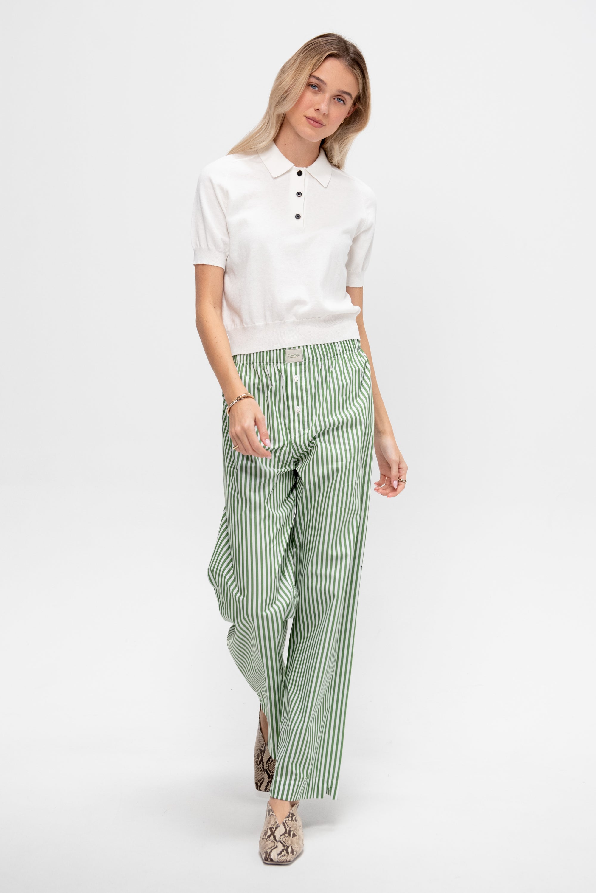 Billie Cotton Cashmere Polo Top, Off White