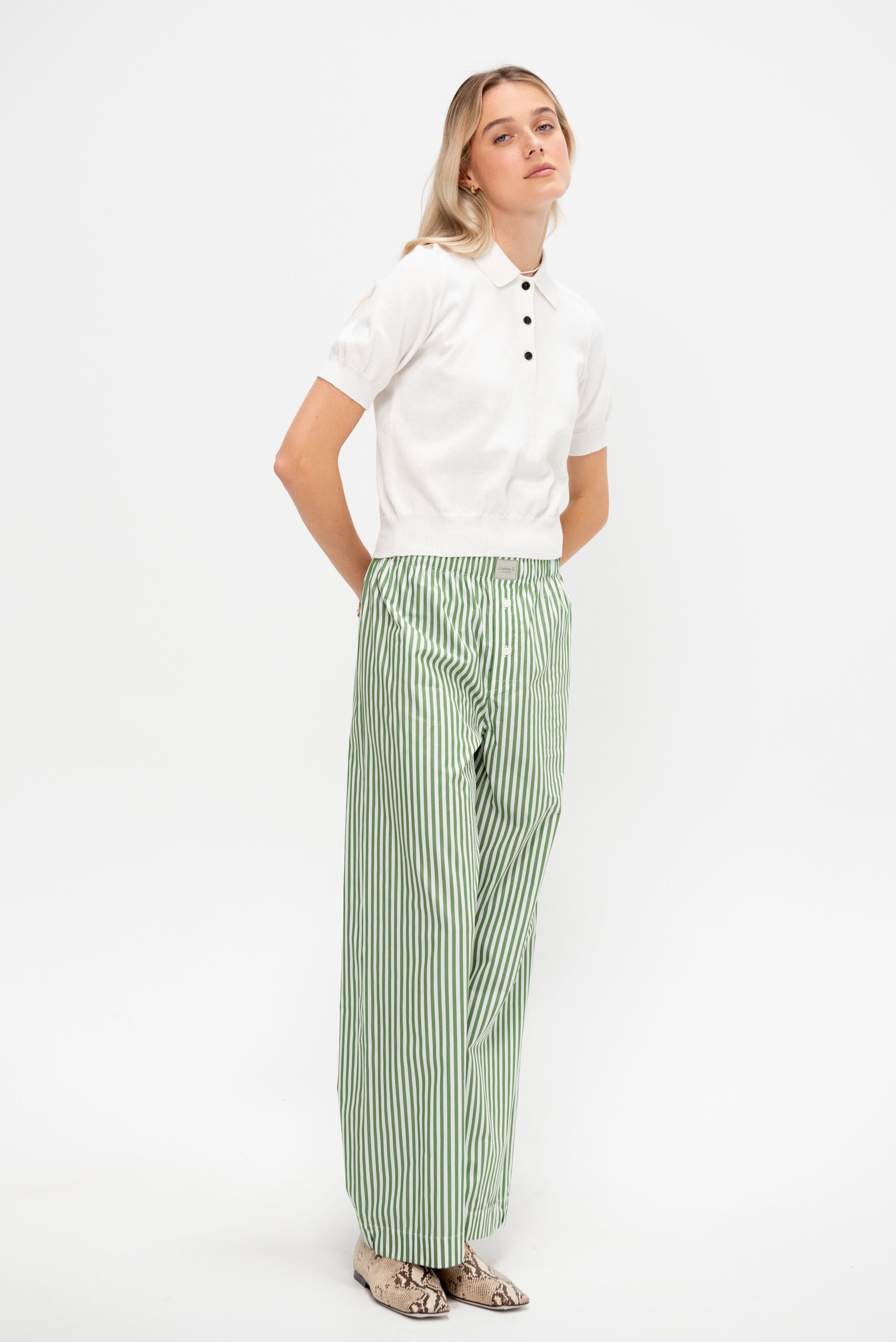 Billie Cotton Cashmere Polo Top, Off White