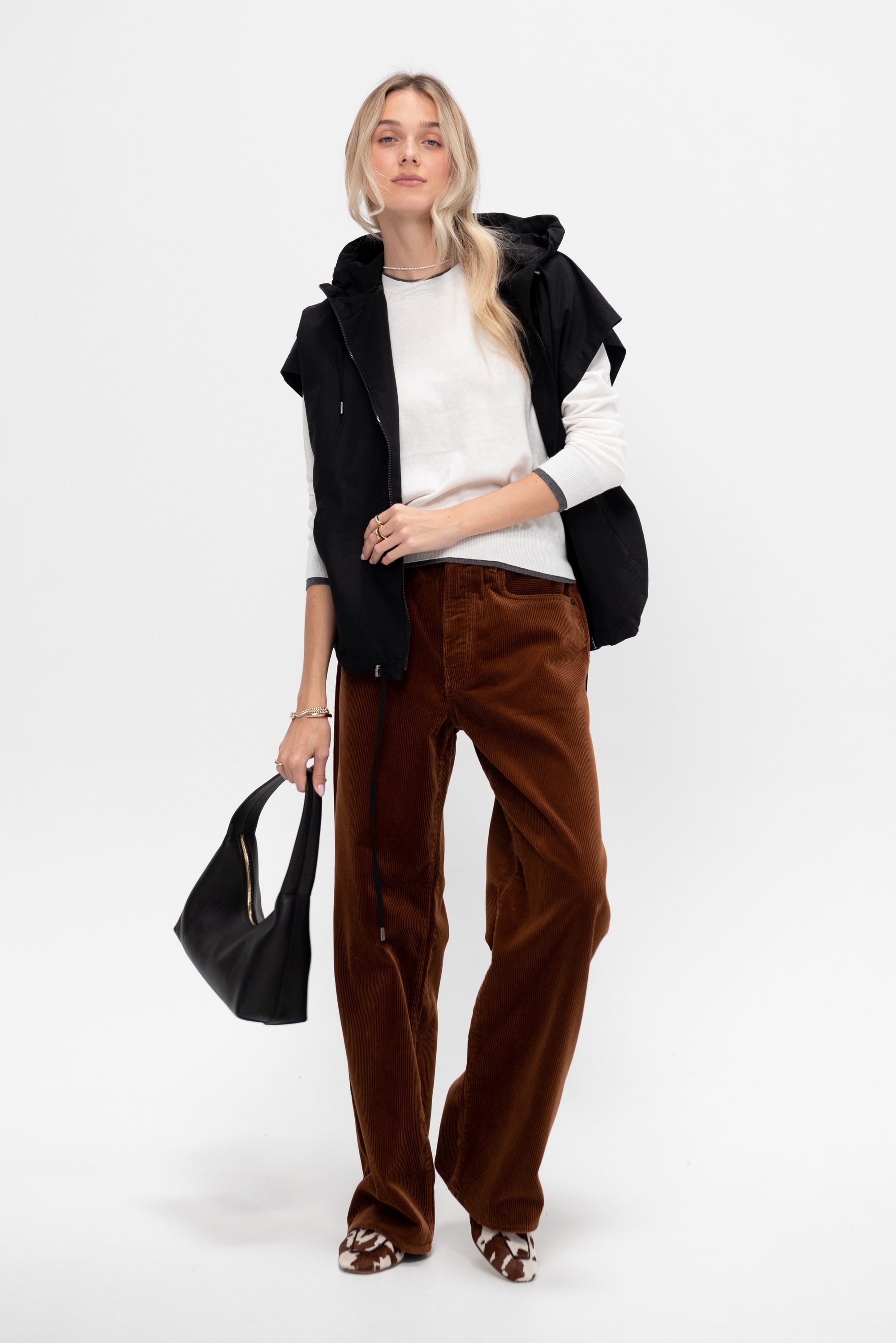 Camden Cotton Cashmere Sweater, Off White &amp; Dark Heather Grey