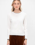 Camden Cotton Cashmere Sweater, Off White & Dark Heather Grey