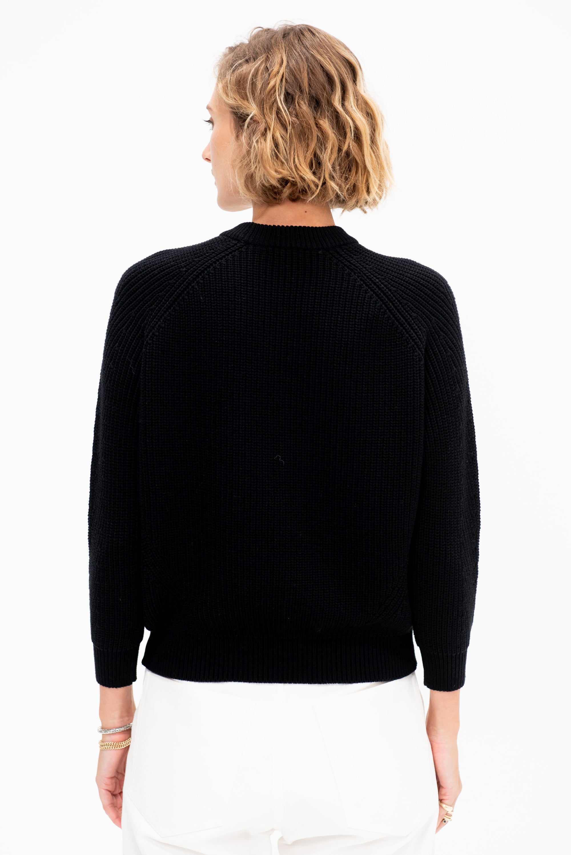 Chelsea Solid Cotton Sweater, Black