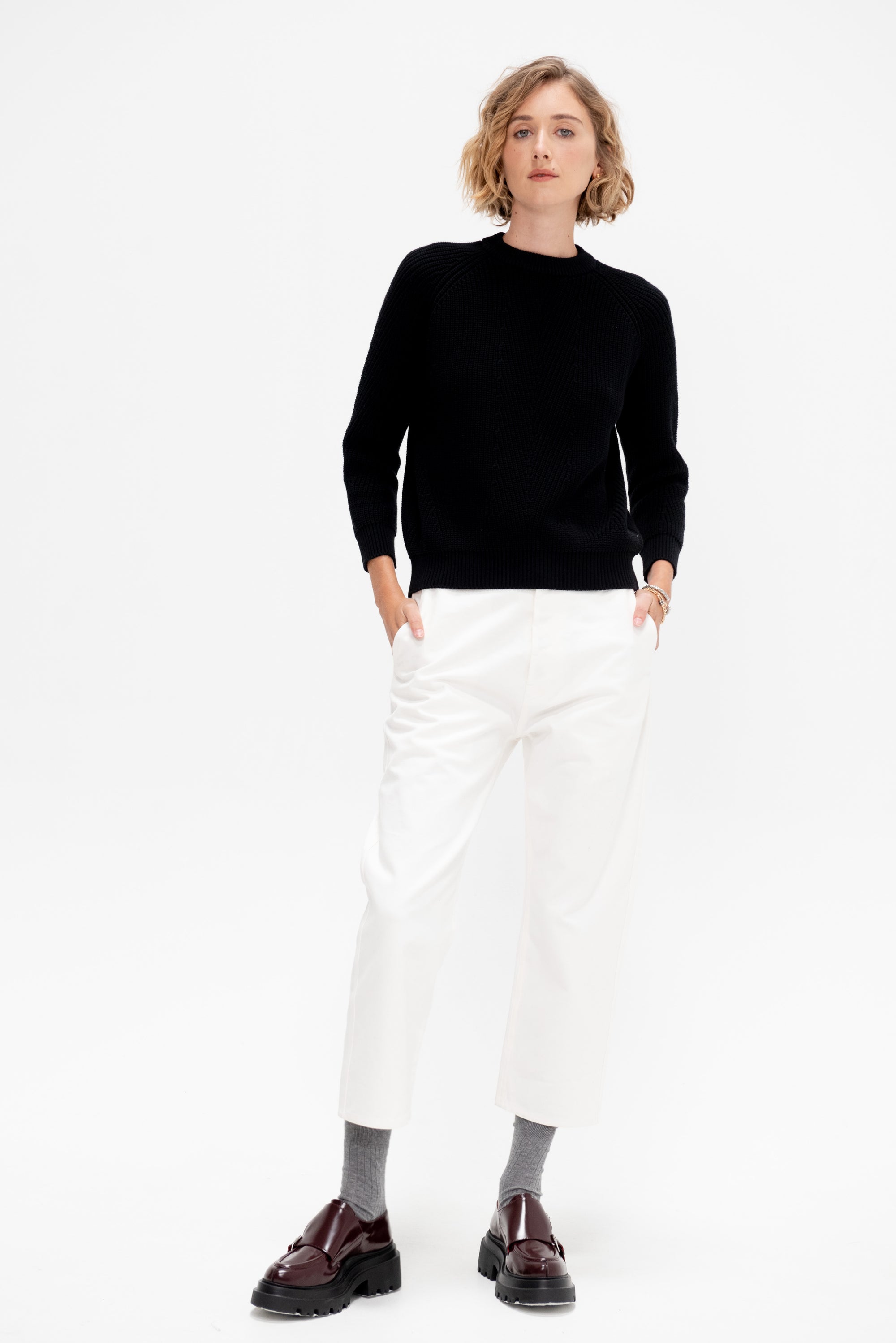 Chelsea Solid Cotton Sweater, Black