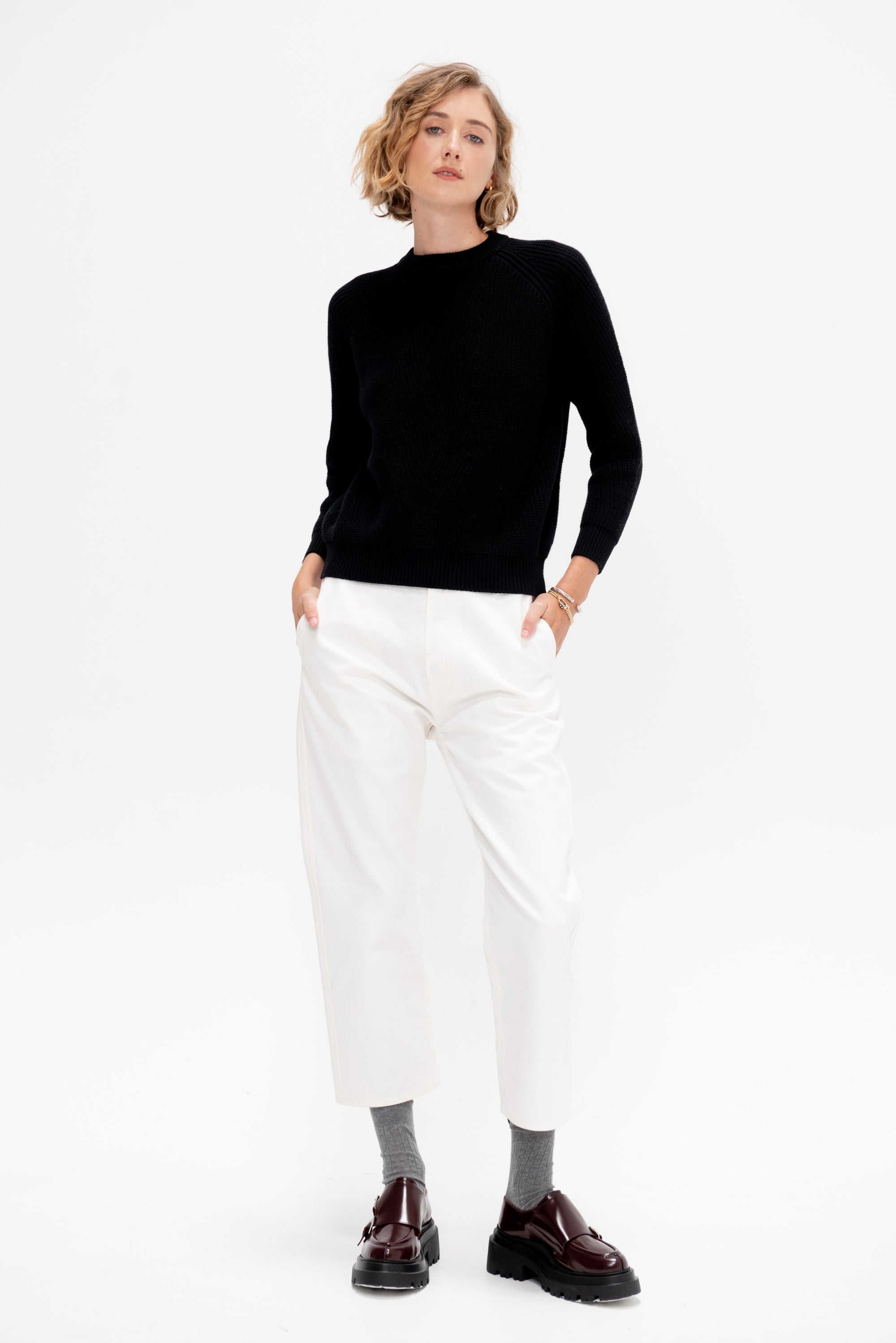 Chelsea Solid Cotton Sweater, Black