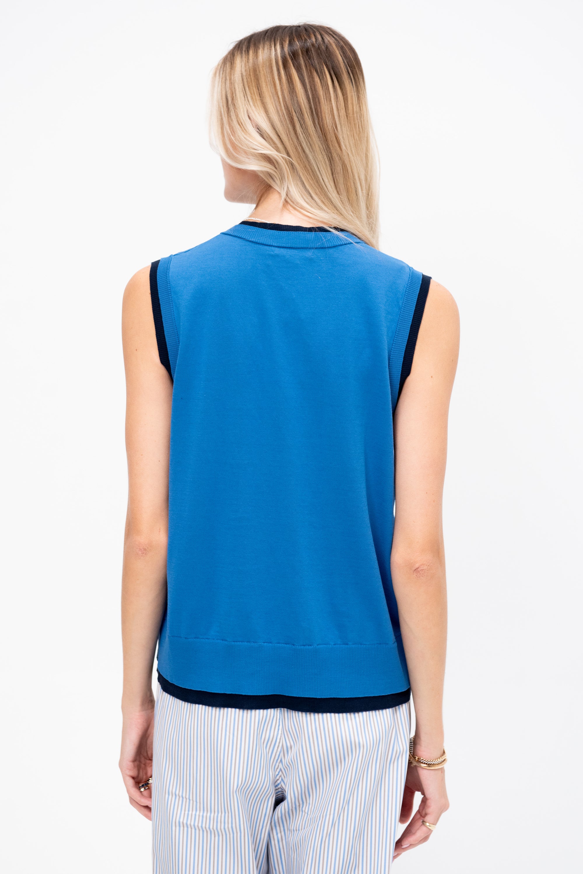 Jessa Fine Cotton Vest, Blue &amp; Navy