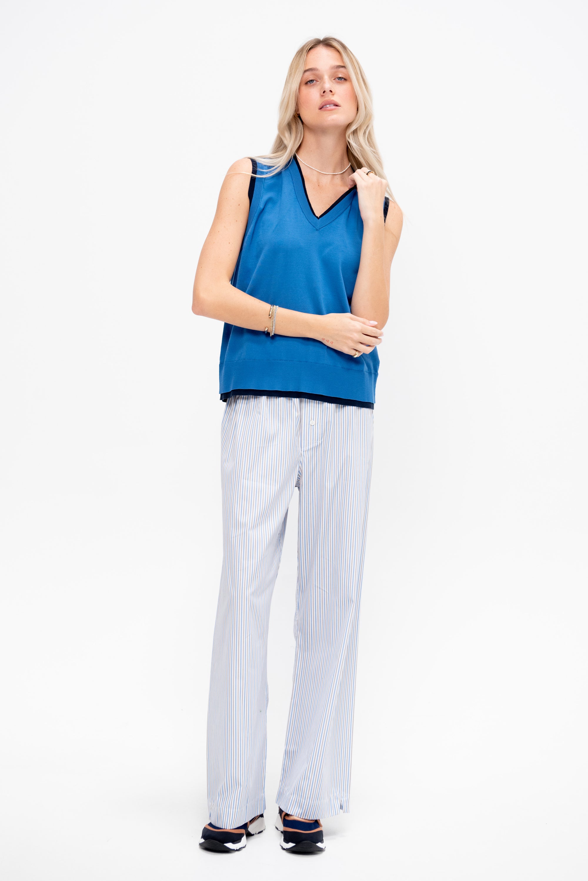 Jessa Fine Cotton Vest, Blue &amp; Navy