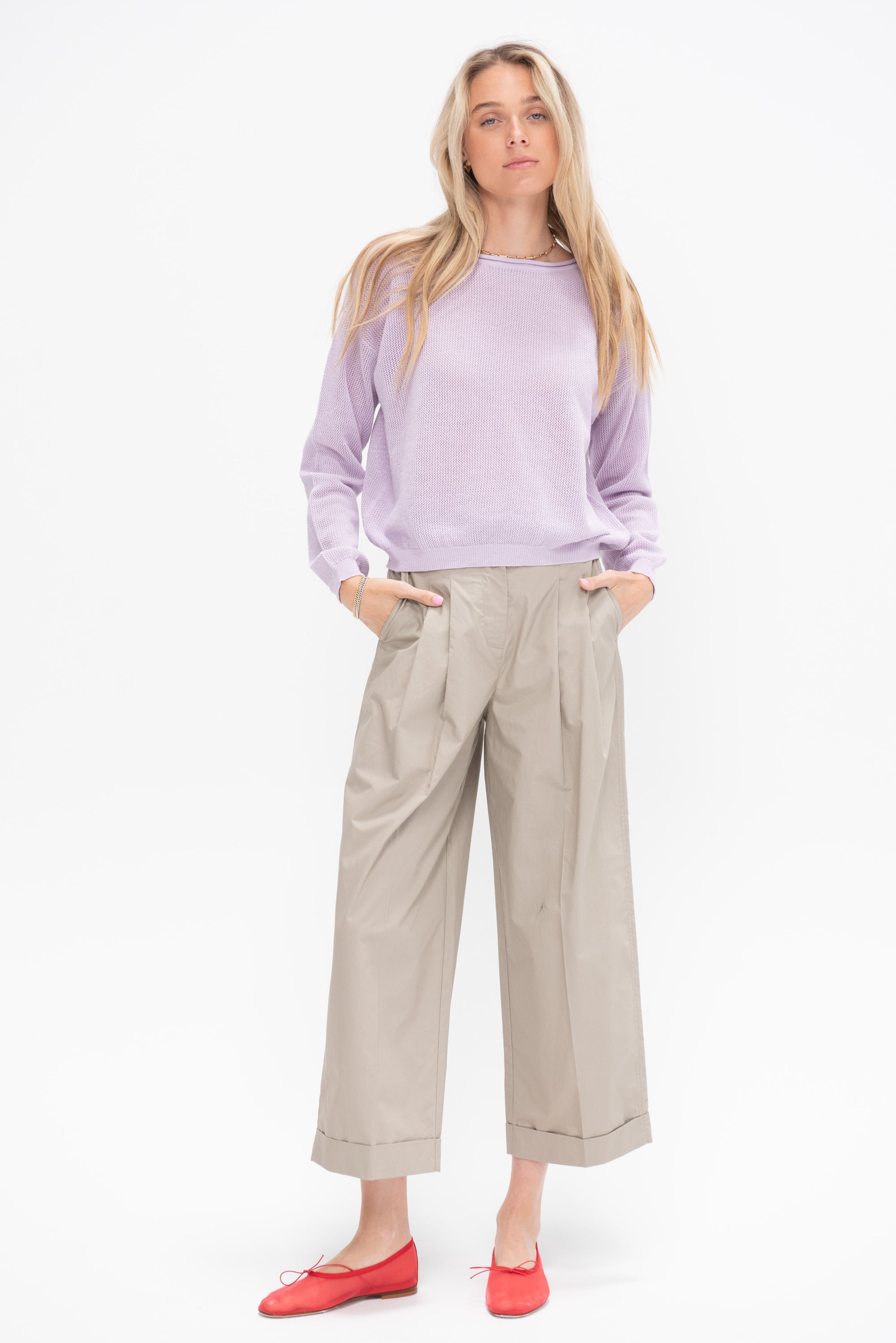 Marabel Cotton Sweater, Pale Lilac