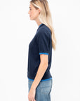 Mindy Fine Cotton Top, Navy & Blue