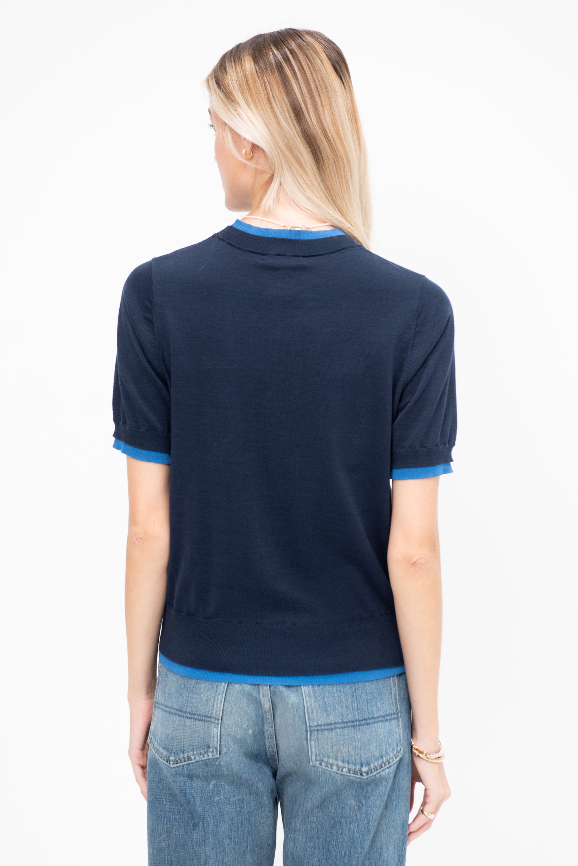 Mindy Fine Cotton Top, Navy &amp; Blue