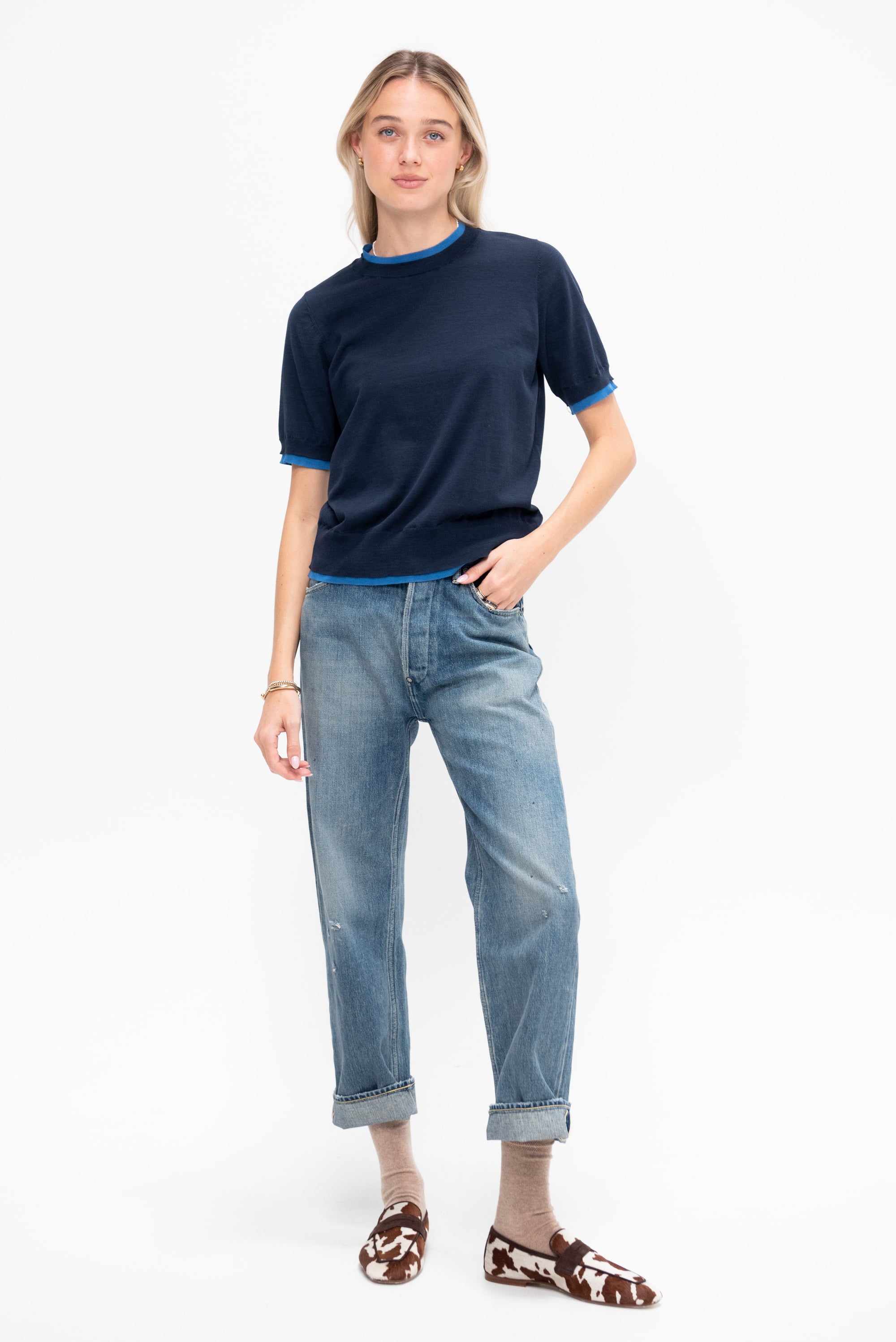 Mindy Fine Cotton Top, Navy &amp; Blue