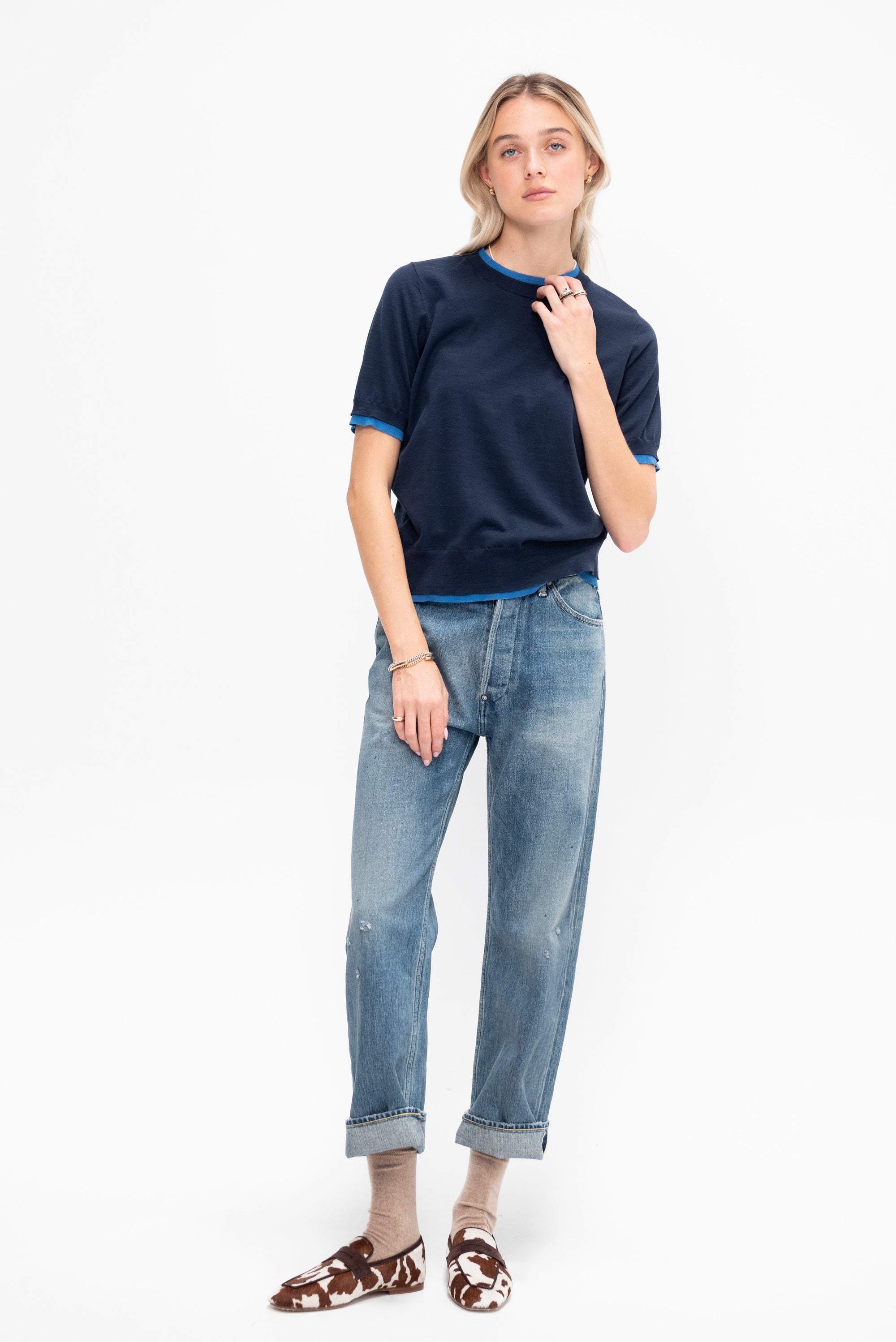 Mindy Fine Cotton Top, Navy &amp; Blue