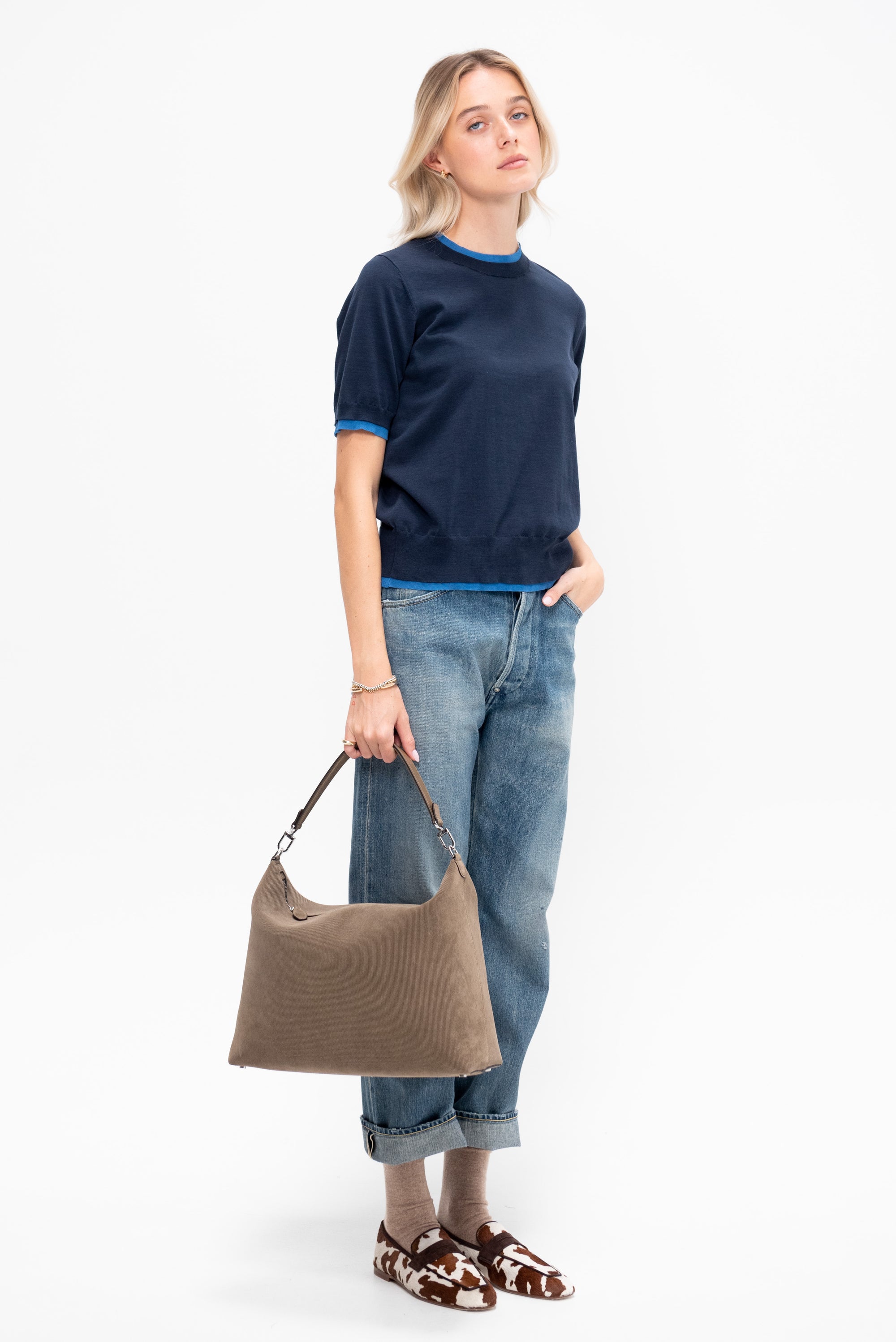 Mindy Fine Cotton Top, Navy &amp; Blue