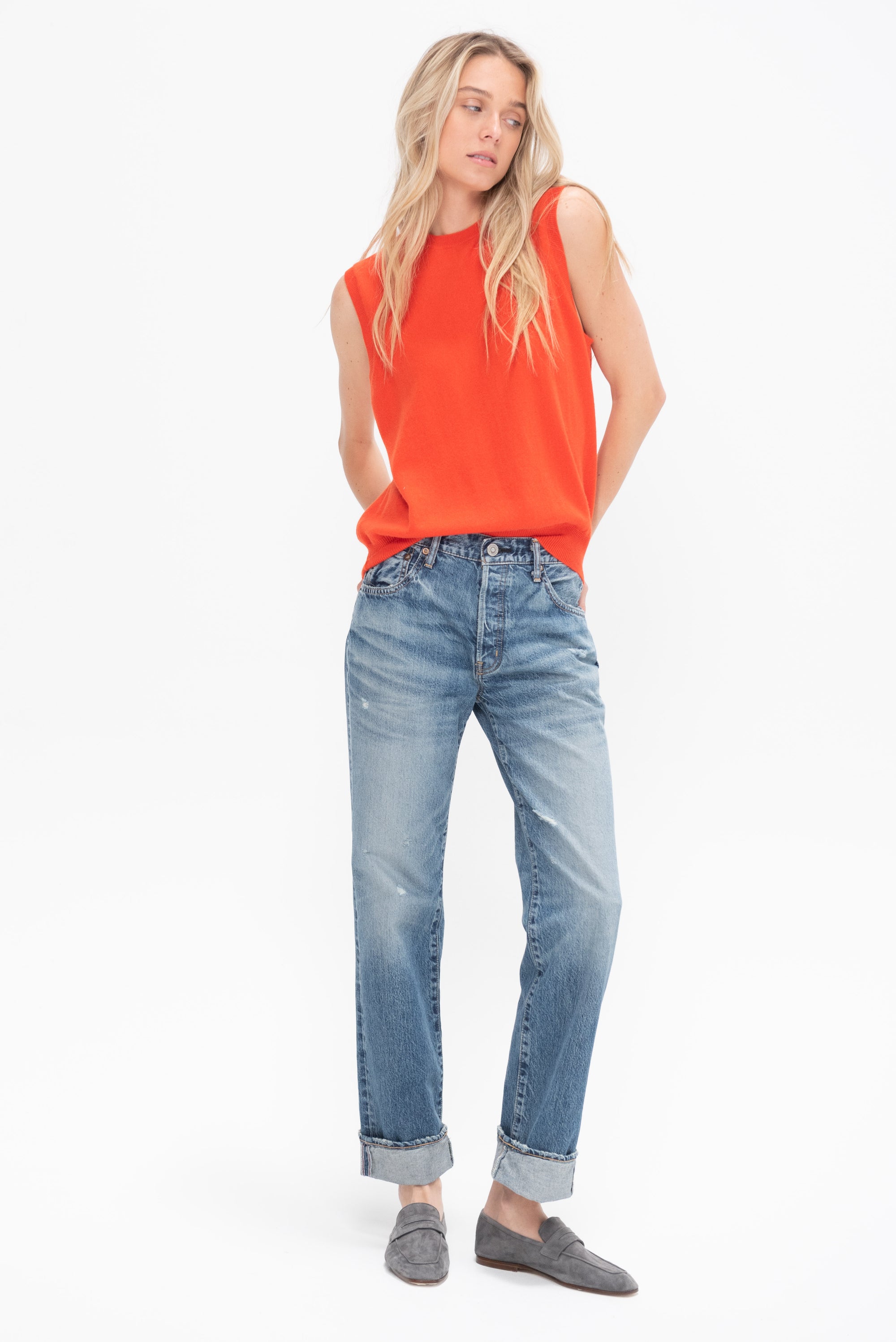 Yogi Cashmere Vest, Red Orange