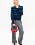 Quinn Stripe Cotton Sweater, Navy & Peacock