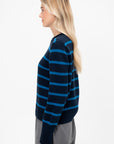 Quinn Stripe Cotton Sweater, Navy & Peacock