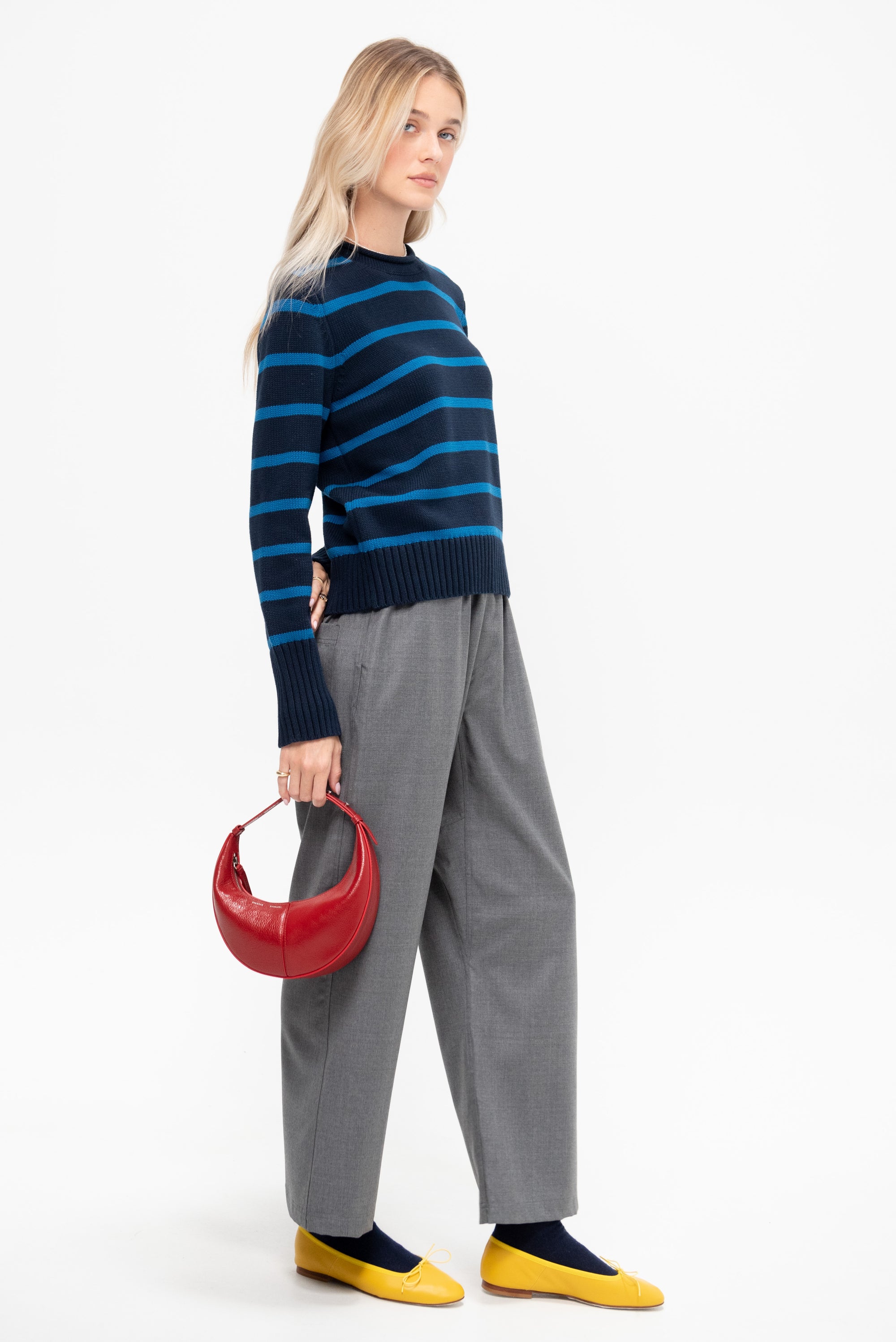 Quinn Stripe Cotton Sweater, Navy &amp; Peacock