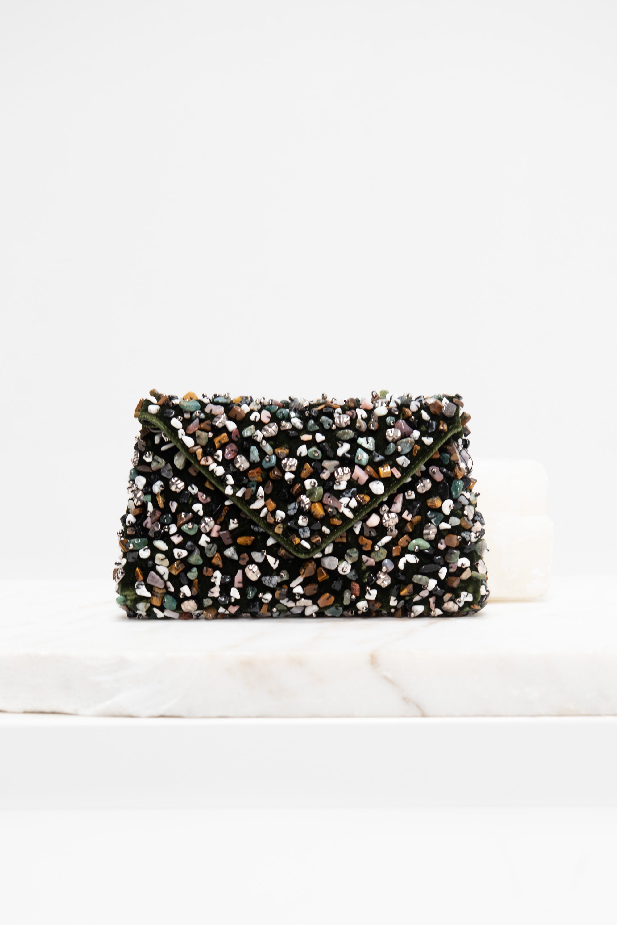Rock Bead Clutch, Olive