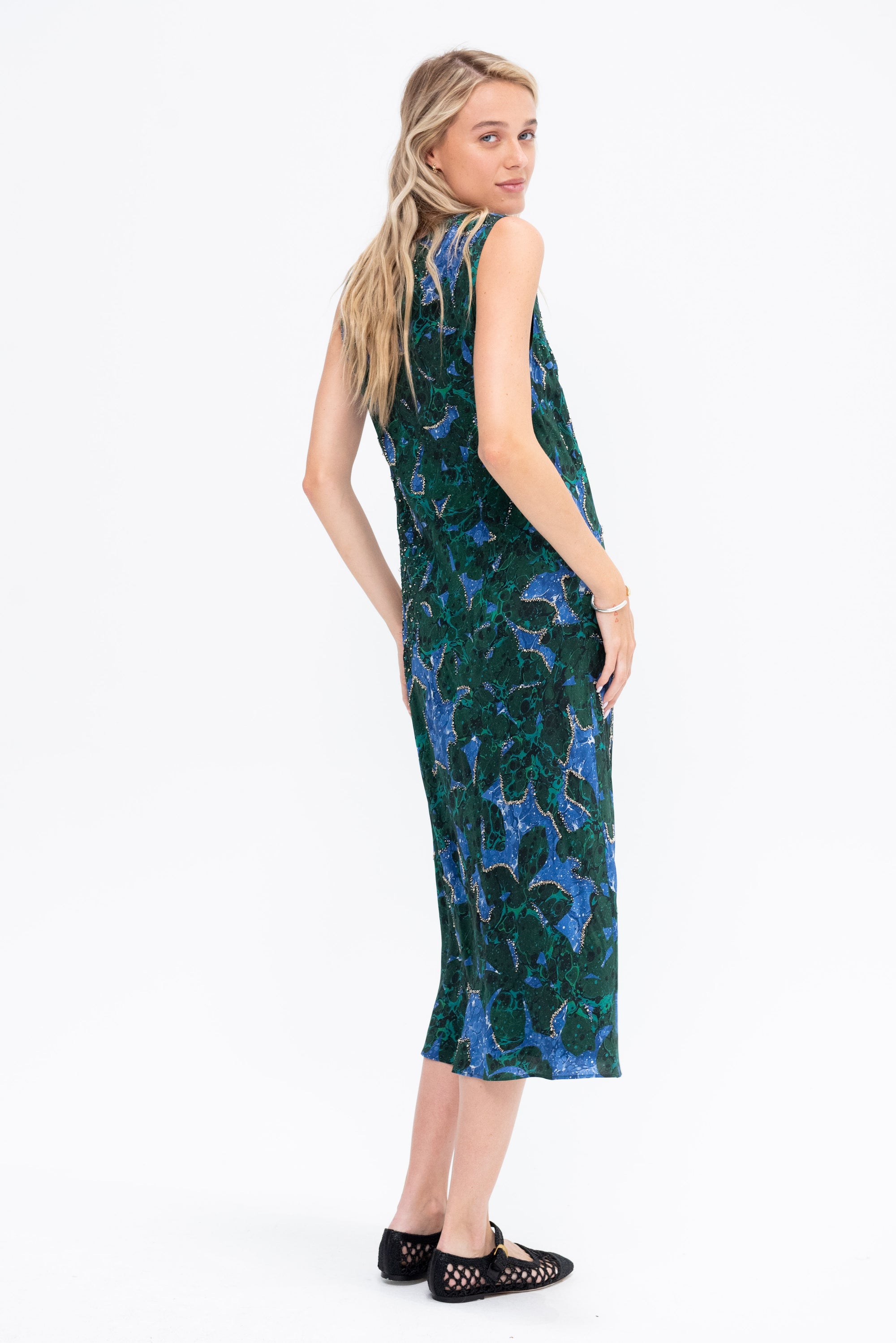 Embellished Midi Dress, Malachite