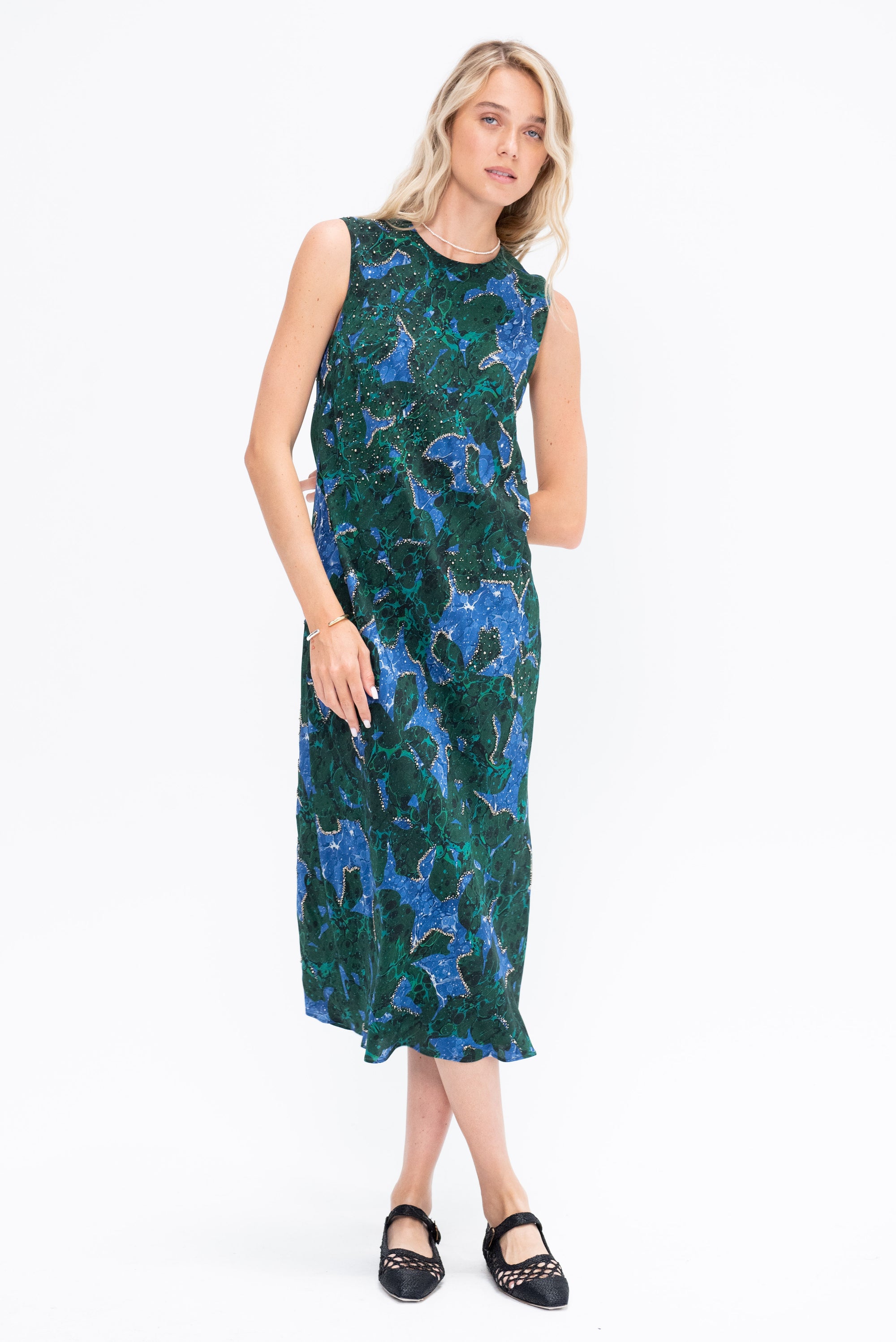 Embellished Midi Dress, Malachite