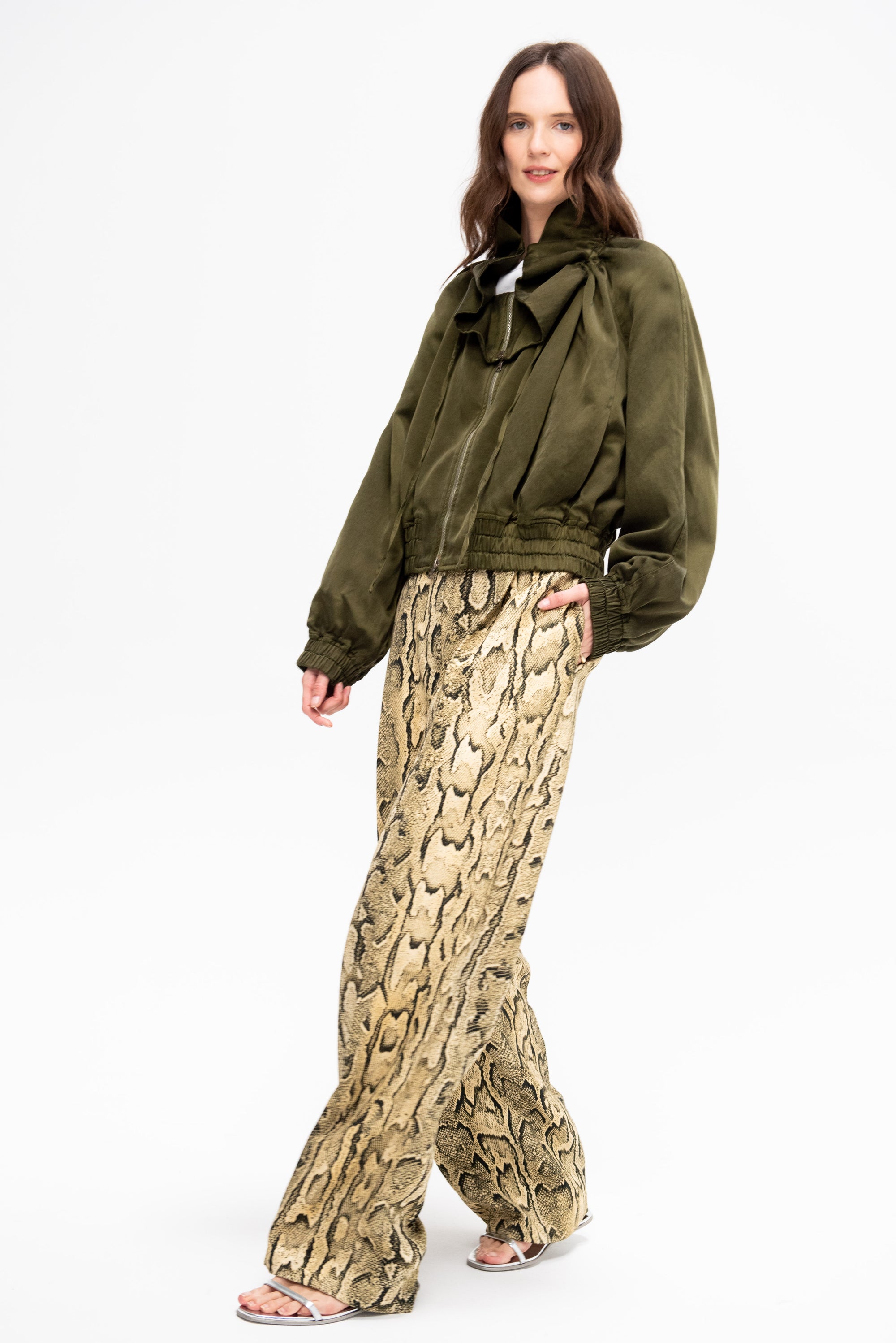 Gathered Collar Jacket, Khaki