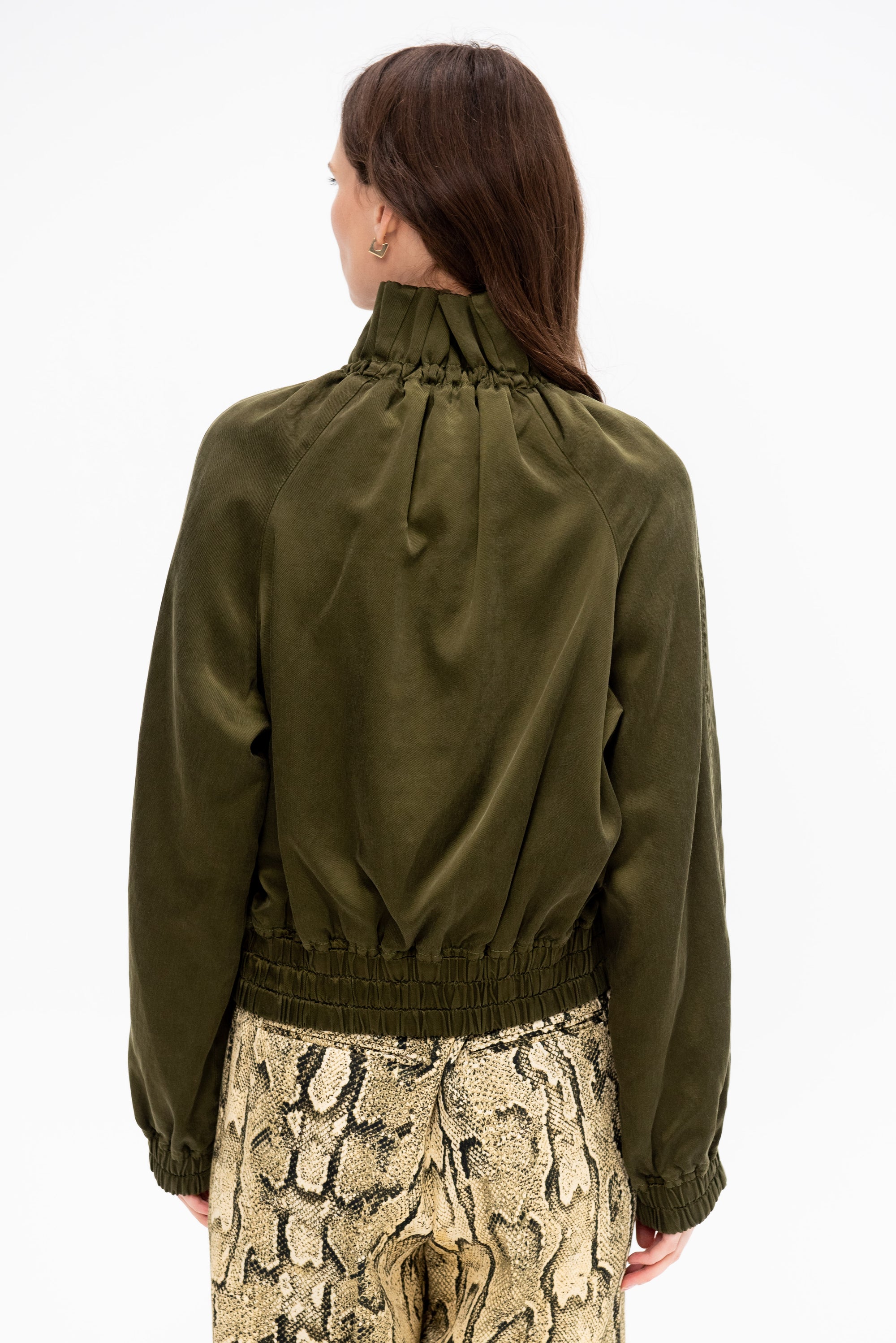 Gathered Collar Jacket, Khaki