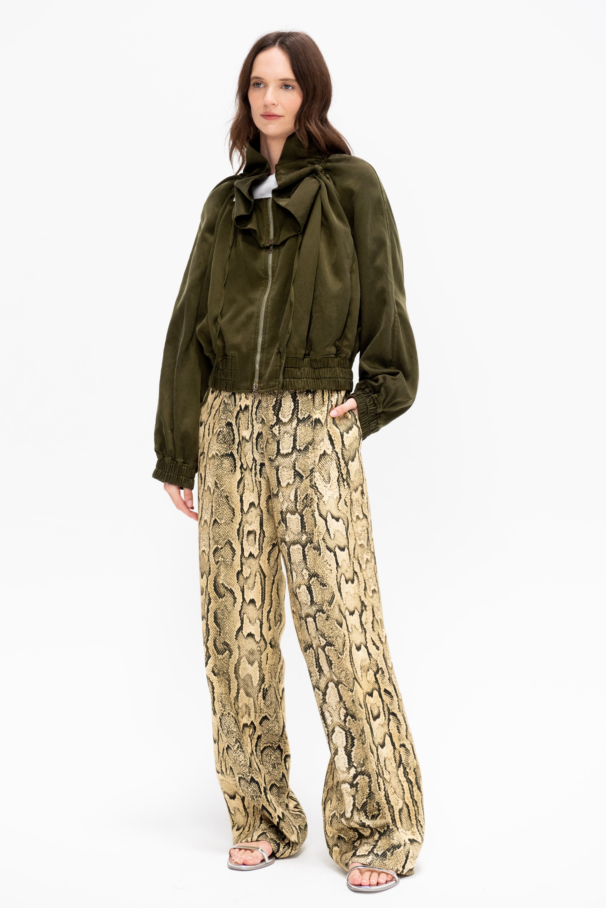 Gathered Collar Jacket, Khaki