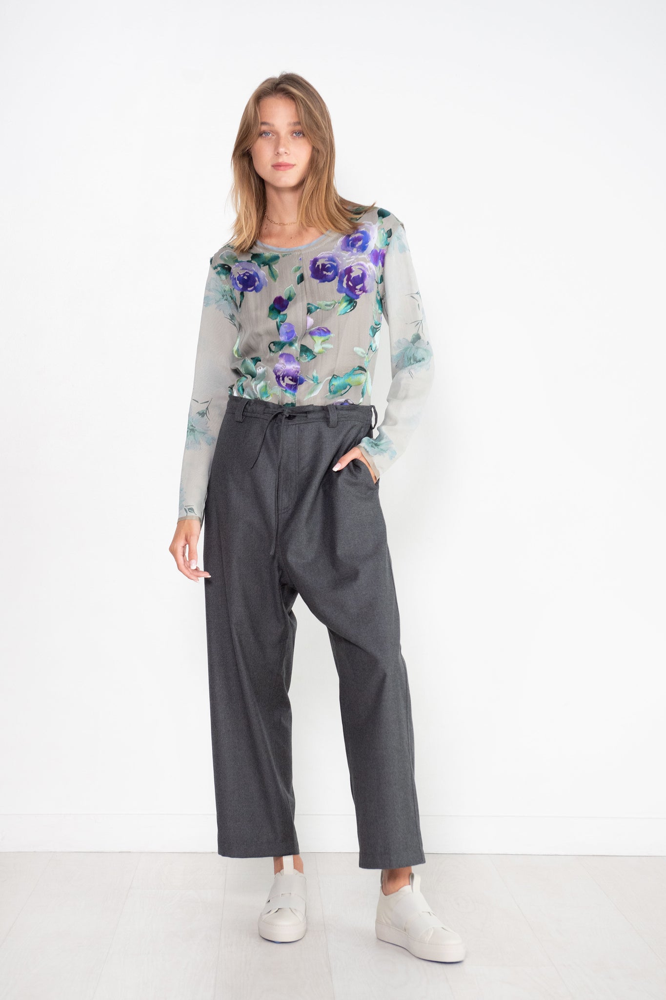 DRIES VAN NOTEN - Ink Rose Long Sleeve, Light Grey