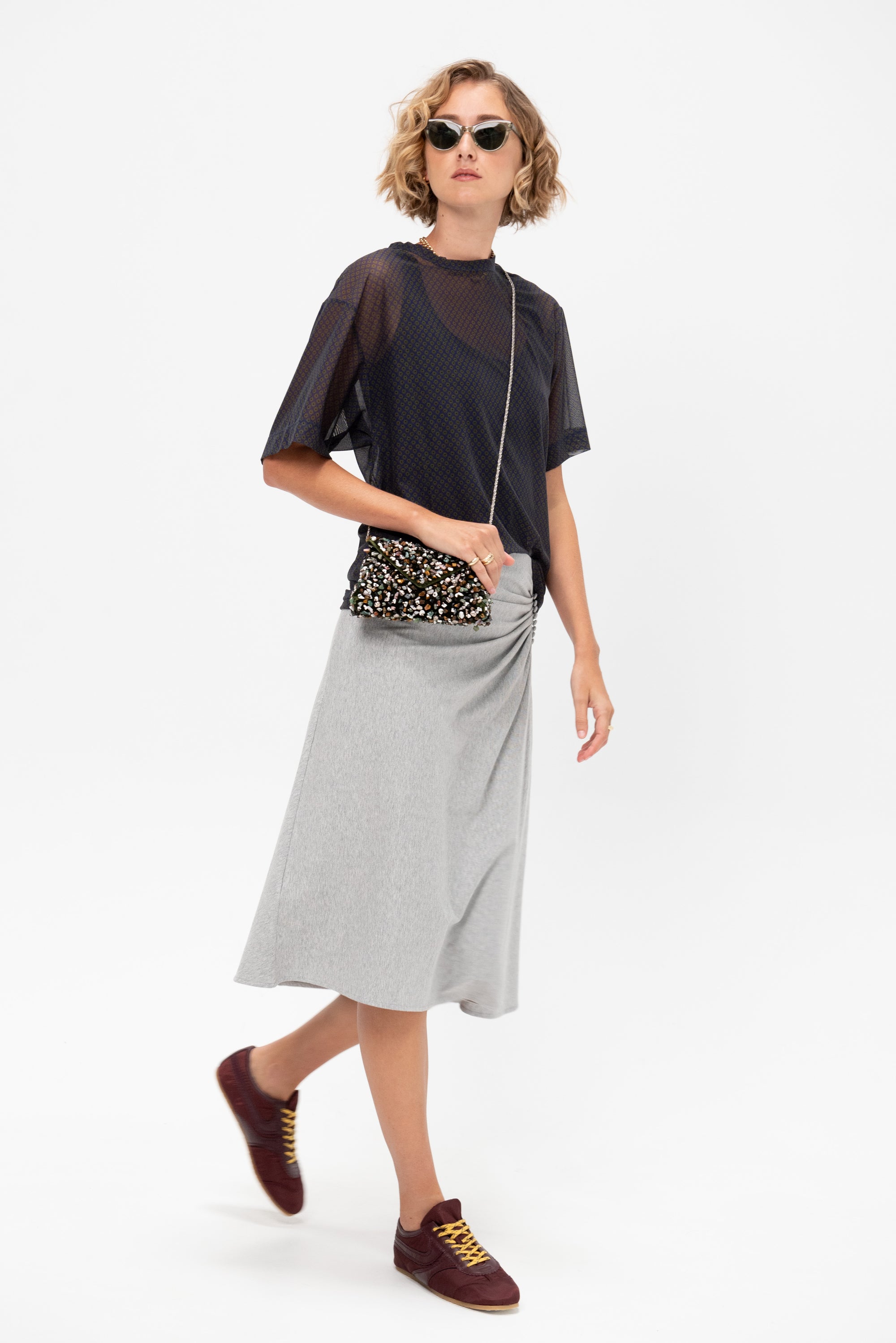 Button Midi Skirt, Heather Melange