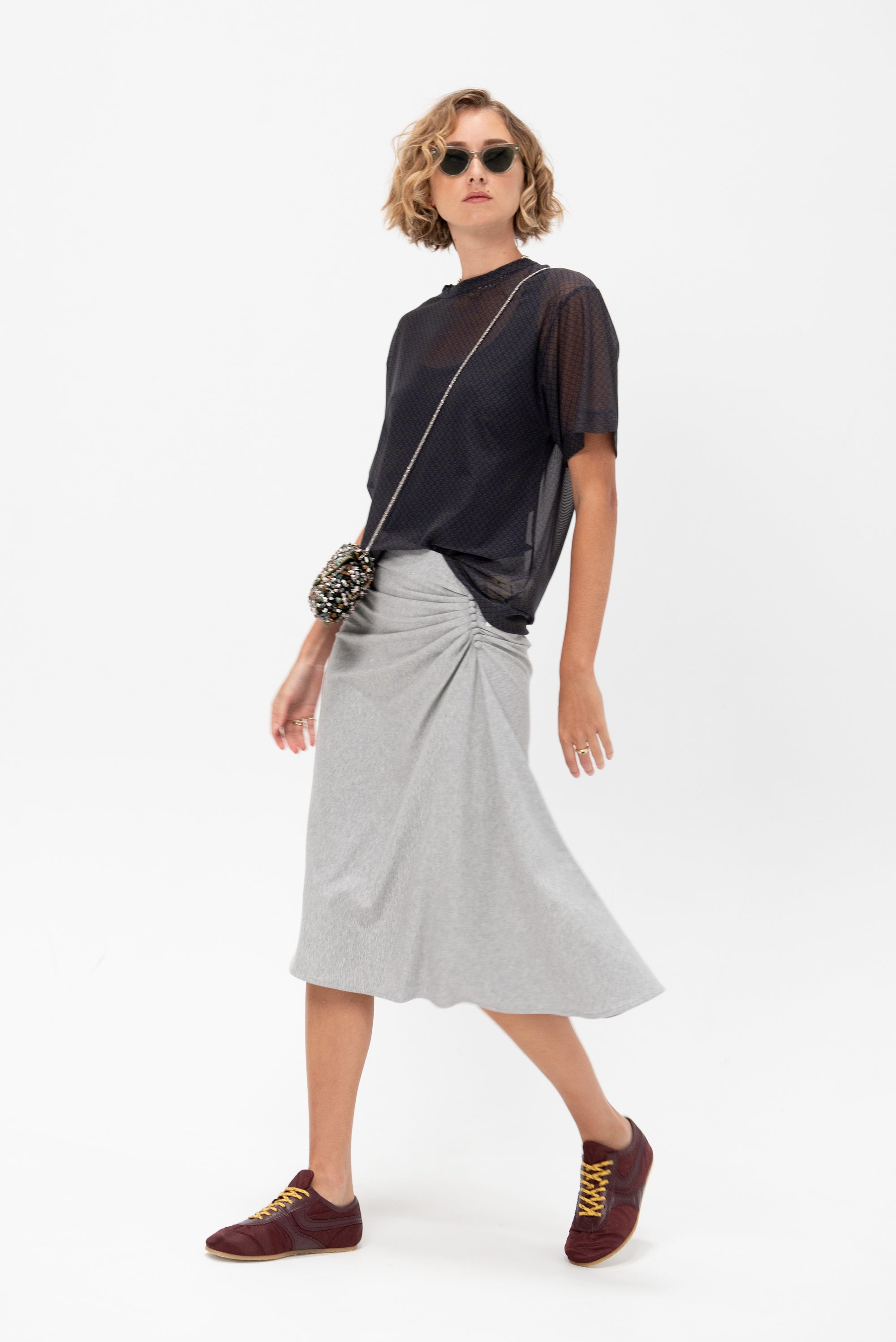 Button Midi Skirt, Heather Melange