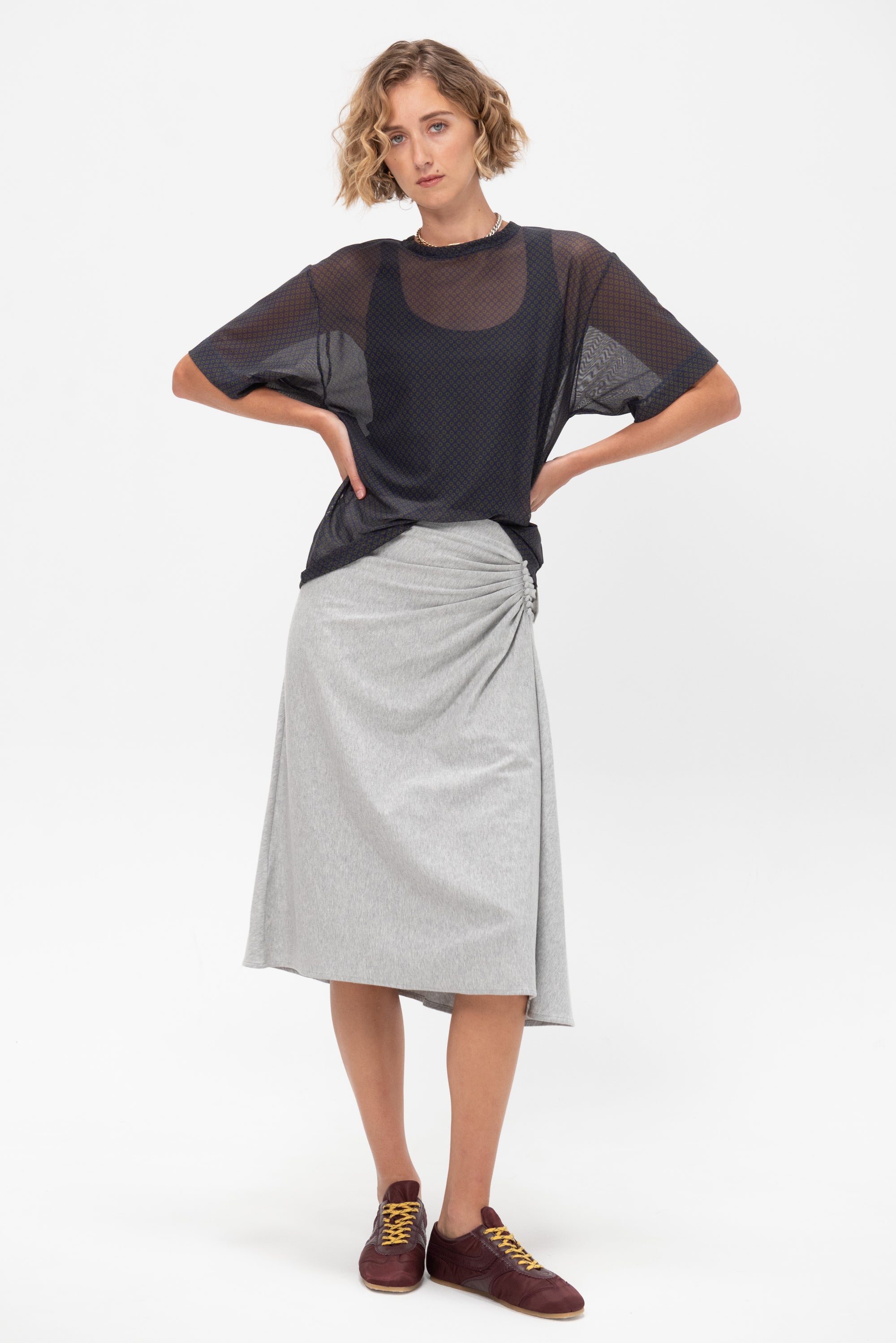 Button Midi Skirt, Heather Melange