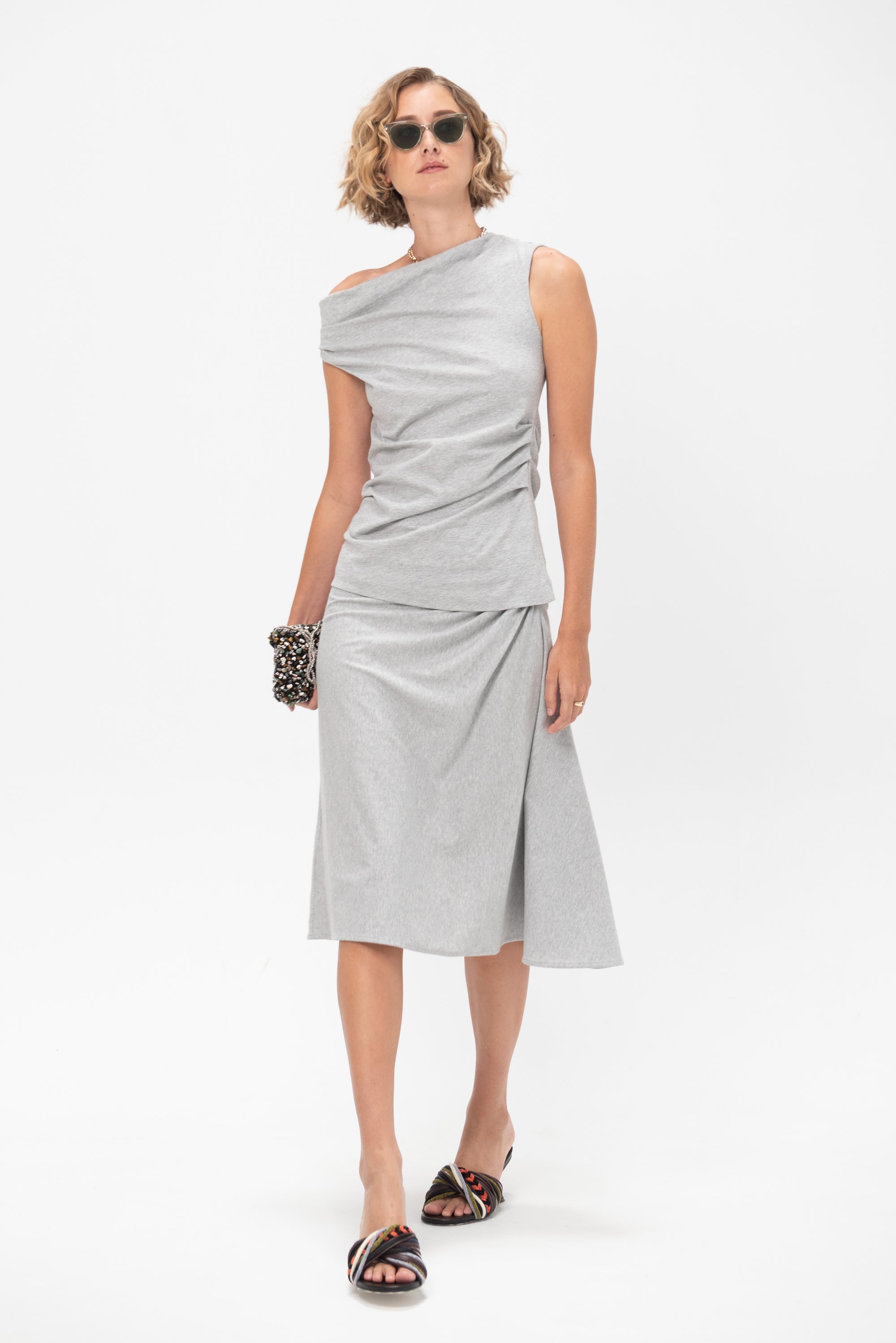 Off Shoulder Top, Grey Melange