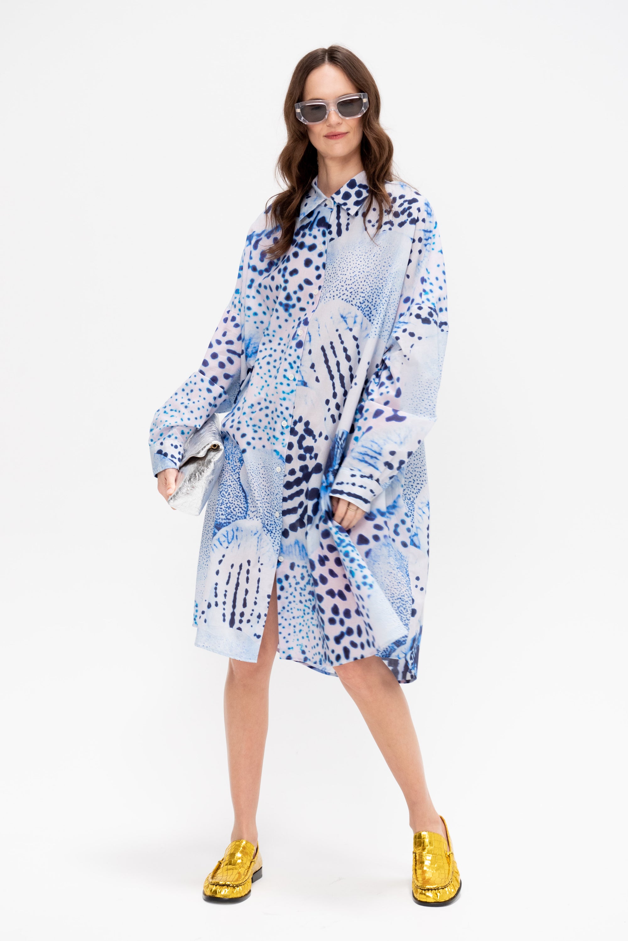 Orchid Print Dress, Blue