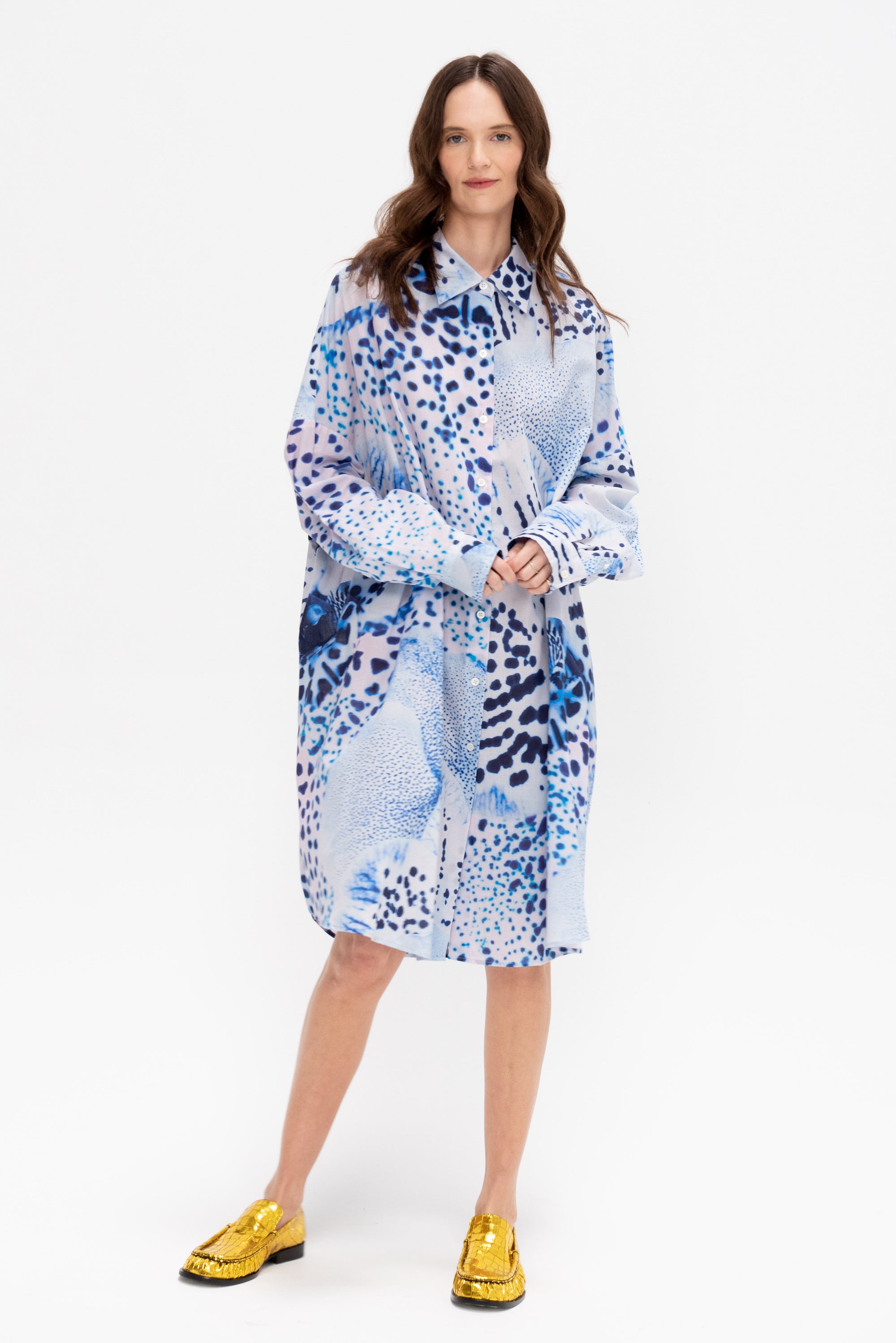 Orchid Print Dress, Blue