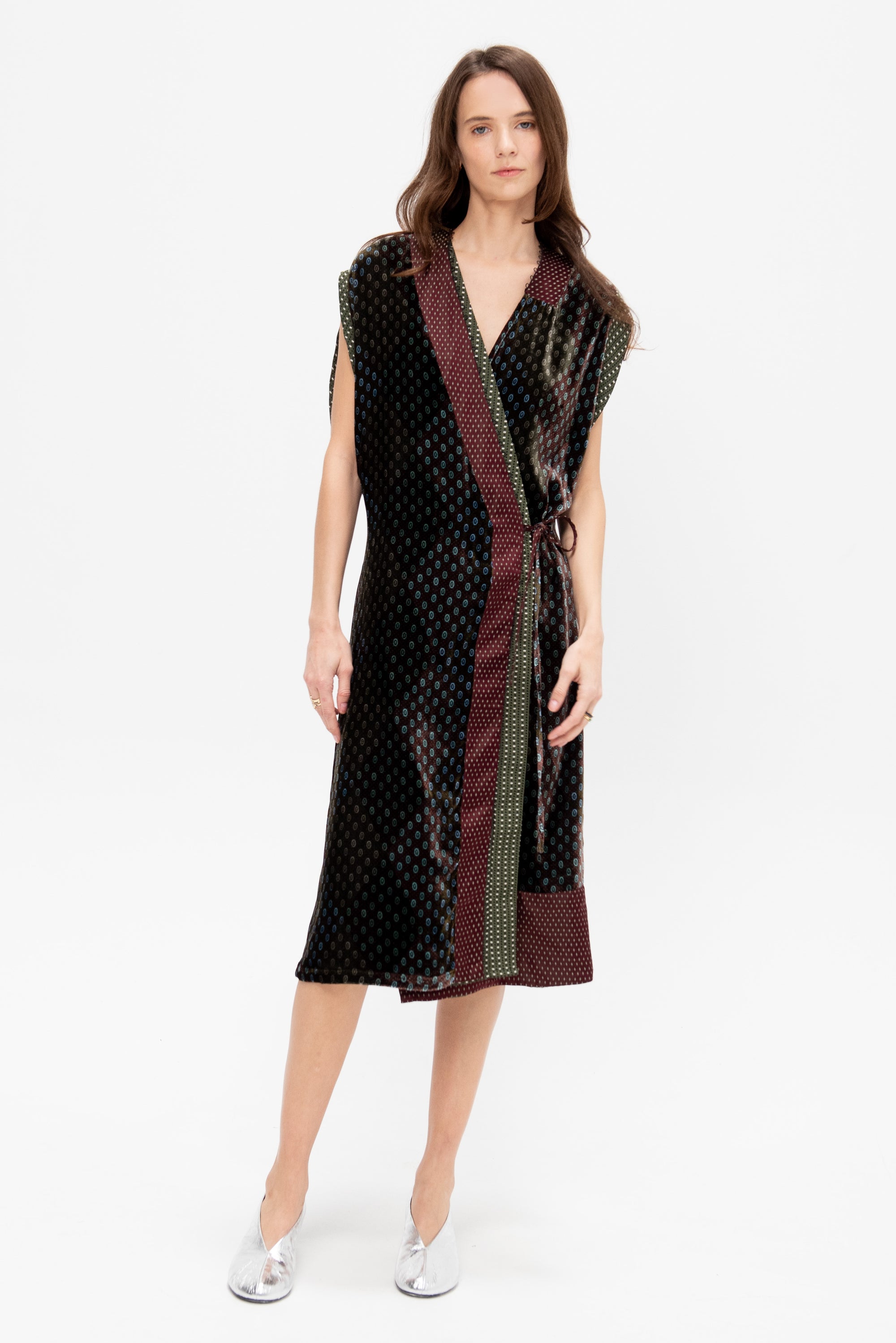 Velvet Wrap Dress, Khaki