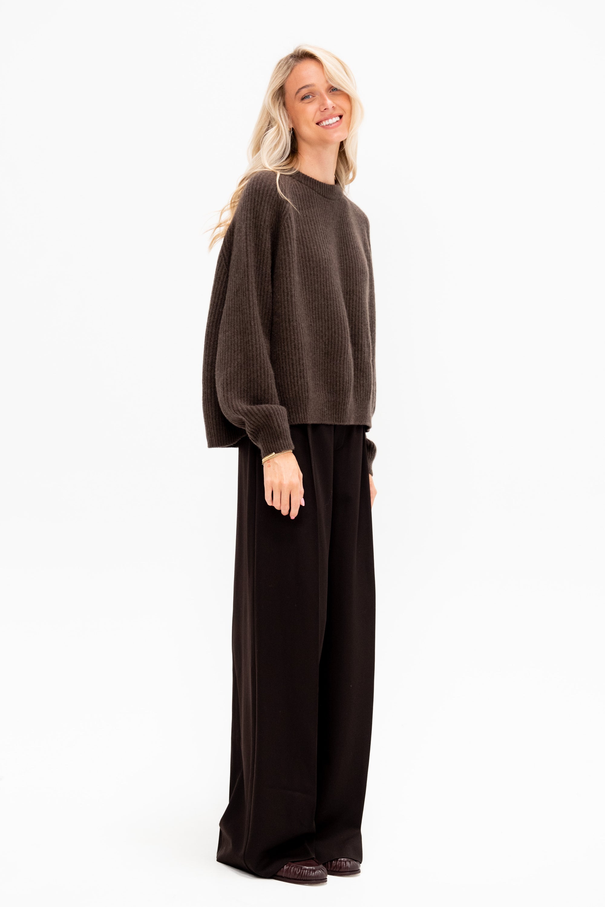 Crew Neck Ribbed Sweater, Yak