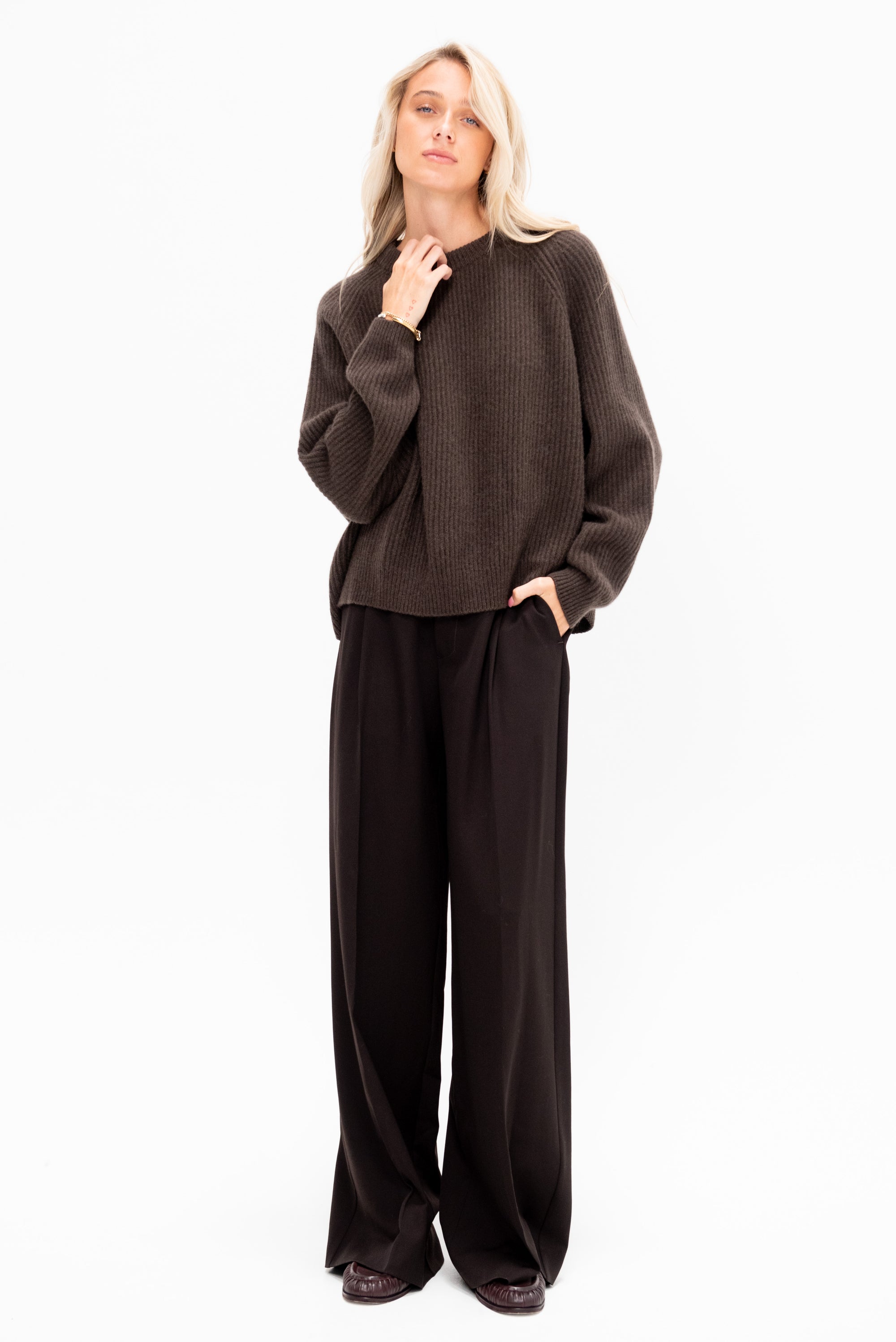 Crew Neck Ribbed Sweater, Yak