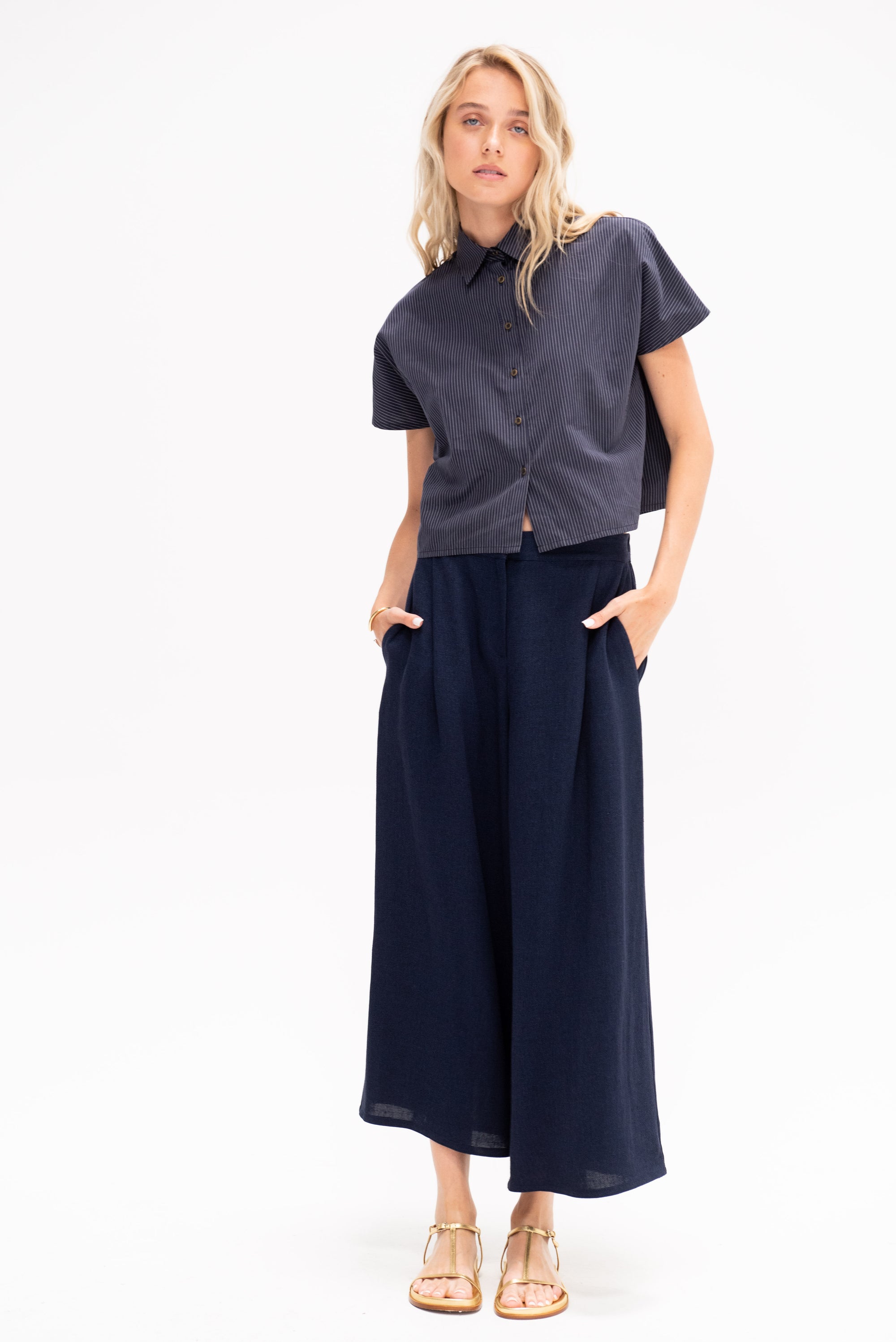 Cropped Shirt, Navy