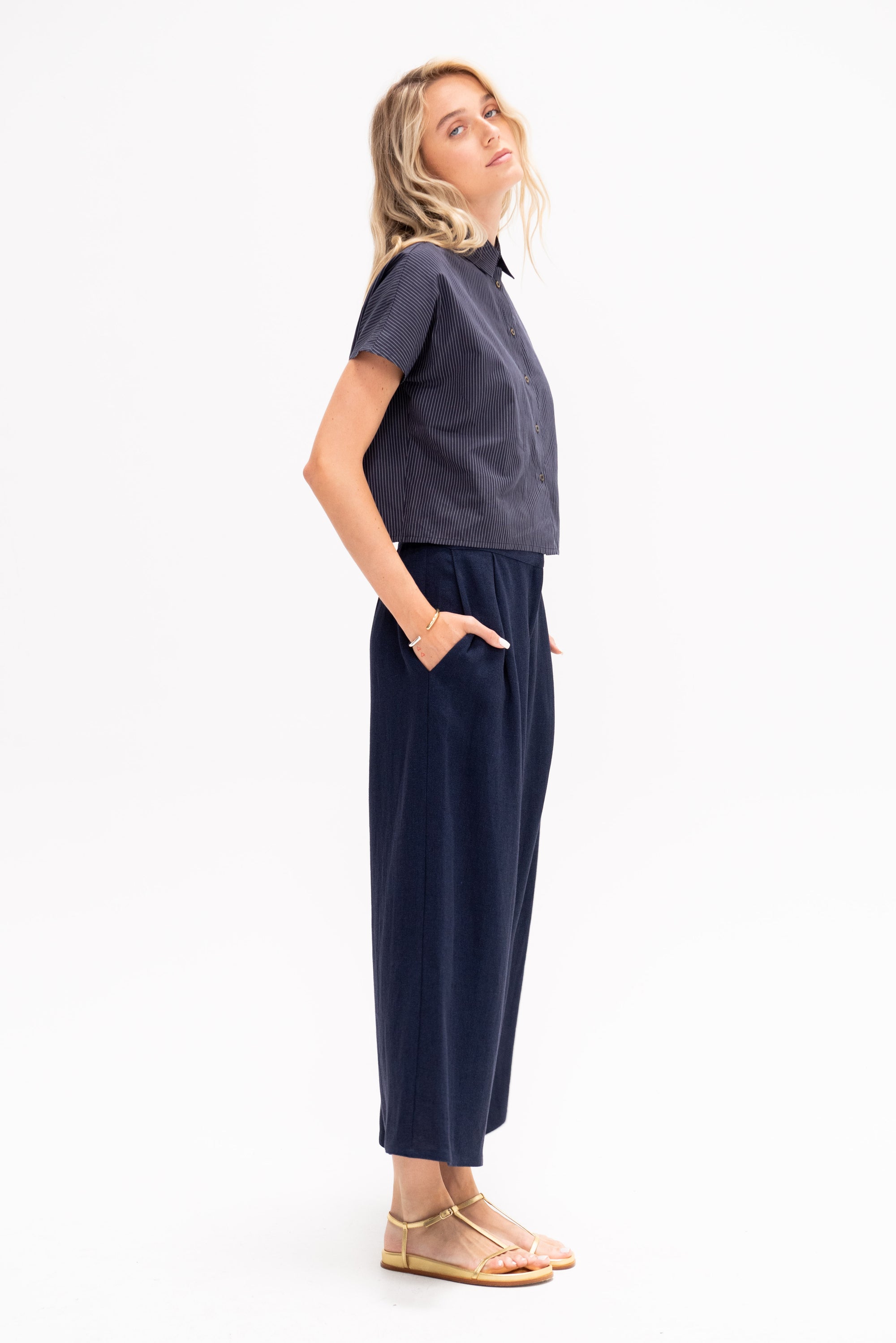 Cropped Shirt, Navy